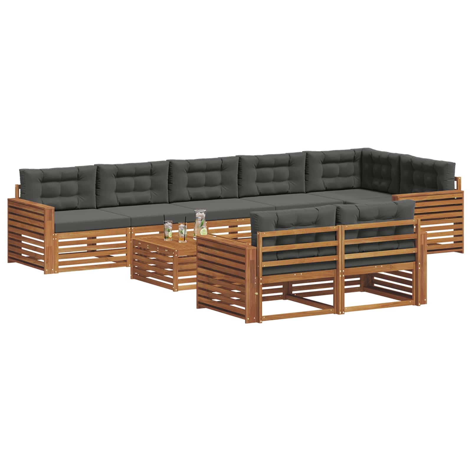 Buiten bankenset met kussen 9 pcs Natuurlijk en Antraciet is nu te koop bij PeponiXL, paradijselijk wonen!
