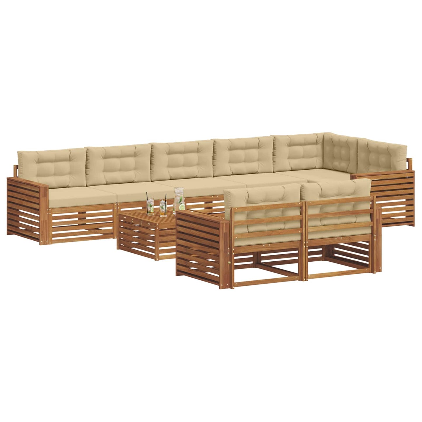Buiten bankenset met kussen 9 pcs Natuurlijk en Beige is nu te koop bij PeponiXL, paradijselijk wonen!