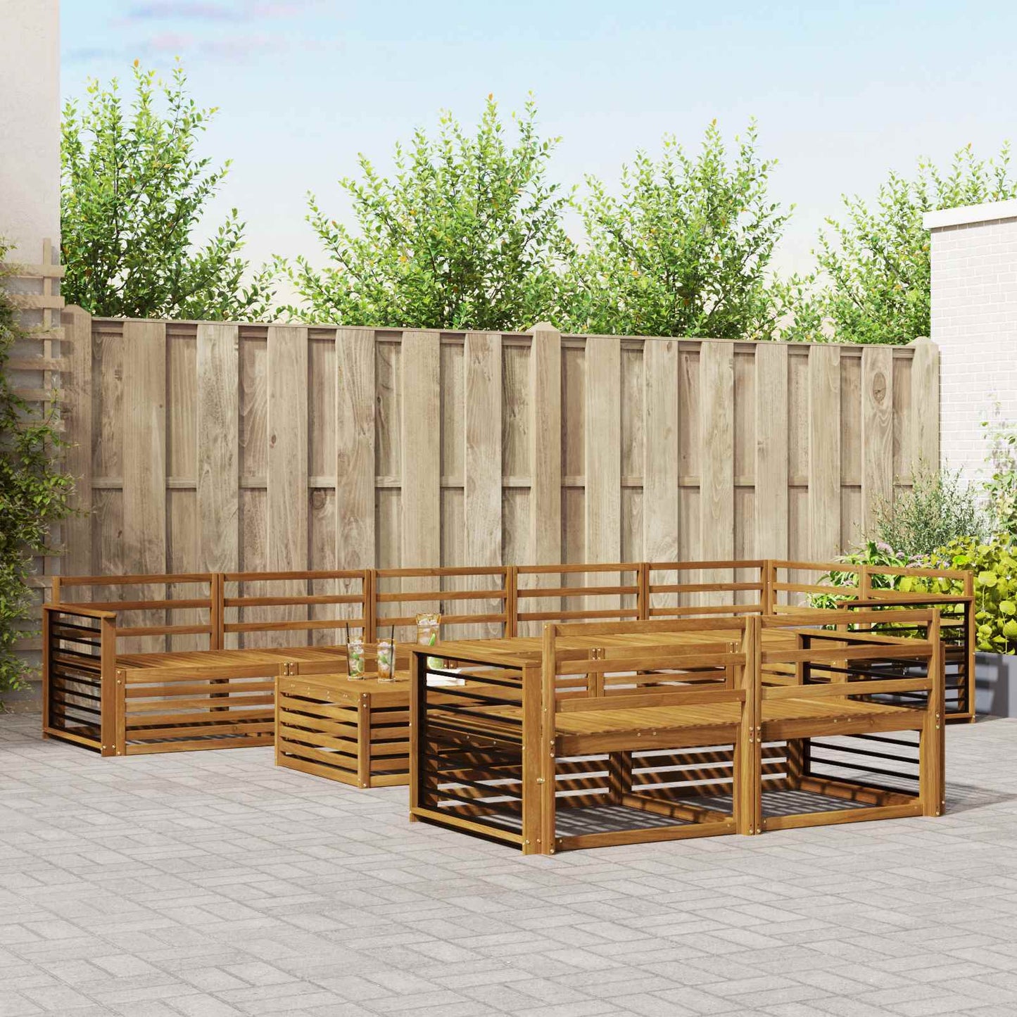 Buiten bankenset 9 pcs Naturel Massief Acaciahout is nu te koop bij PeponiXL, paradijselijk wonen!