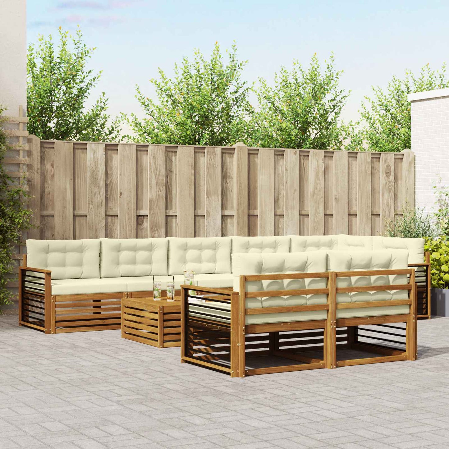 Buiten bankenset met kussen 9 pcs Natuurlijk en Crème is nu te koop bij PeponiXL, paradijselijk wonen!