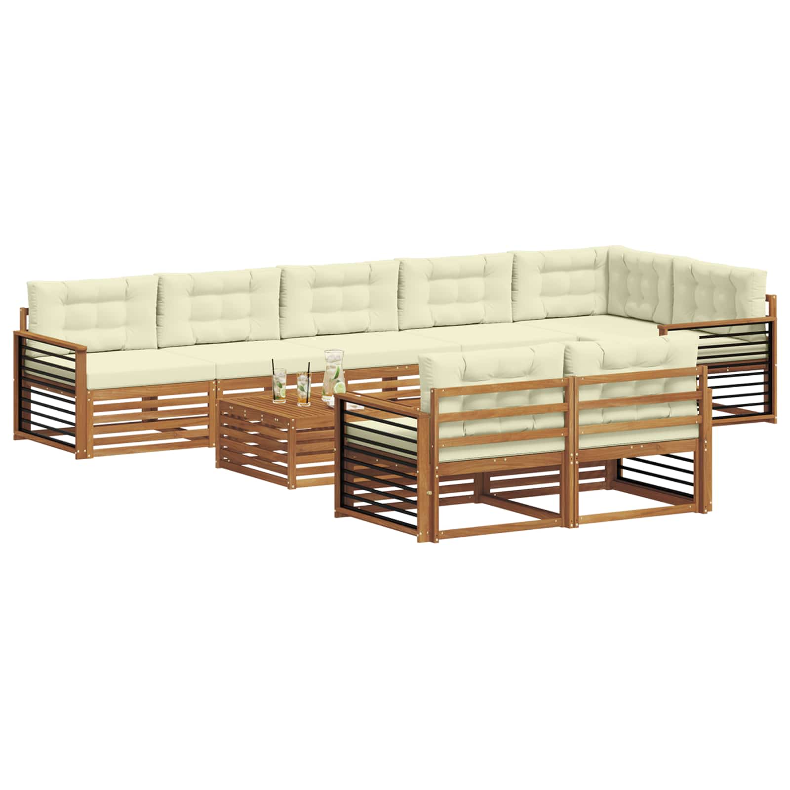 Buiten bankenset met kussen 9 pcs Natuurlijk en Crème is nu te koop bij PeponiXL, paradijselijk wonen!