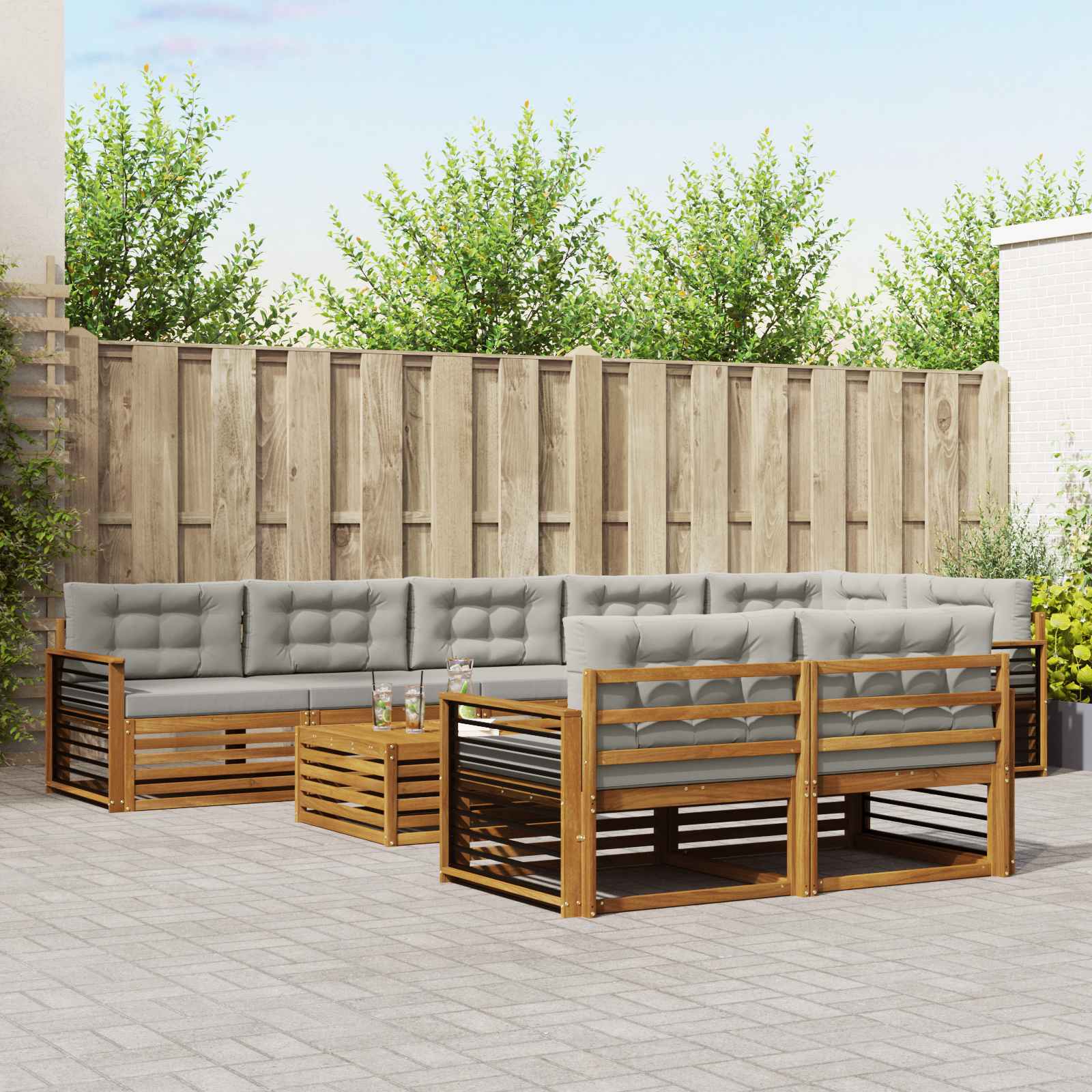 Buiten bankenset met kussen 9 pcs Natuurlijk en Lichtgrijs is nu te koop bij PeponiXL, paradijselijk wonen!