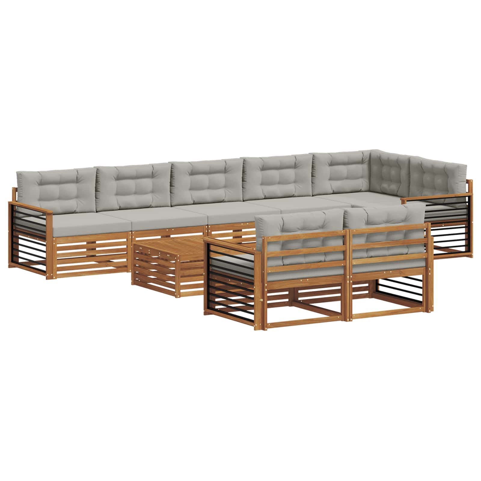 Buiten bankenset met kussen 9 pcs Natuurlijk en Lichtgrijs is nu te koop bij PeponiXL, paradijselijk wonen!