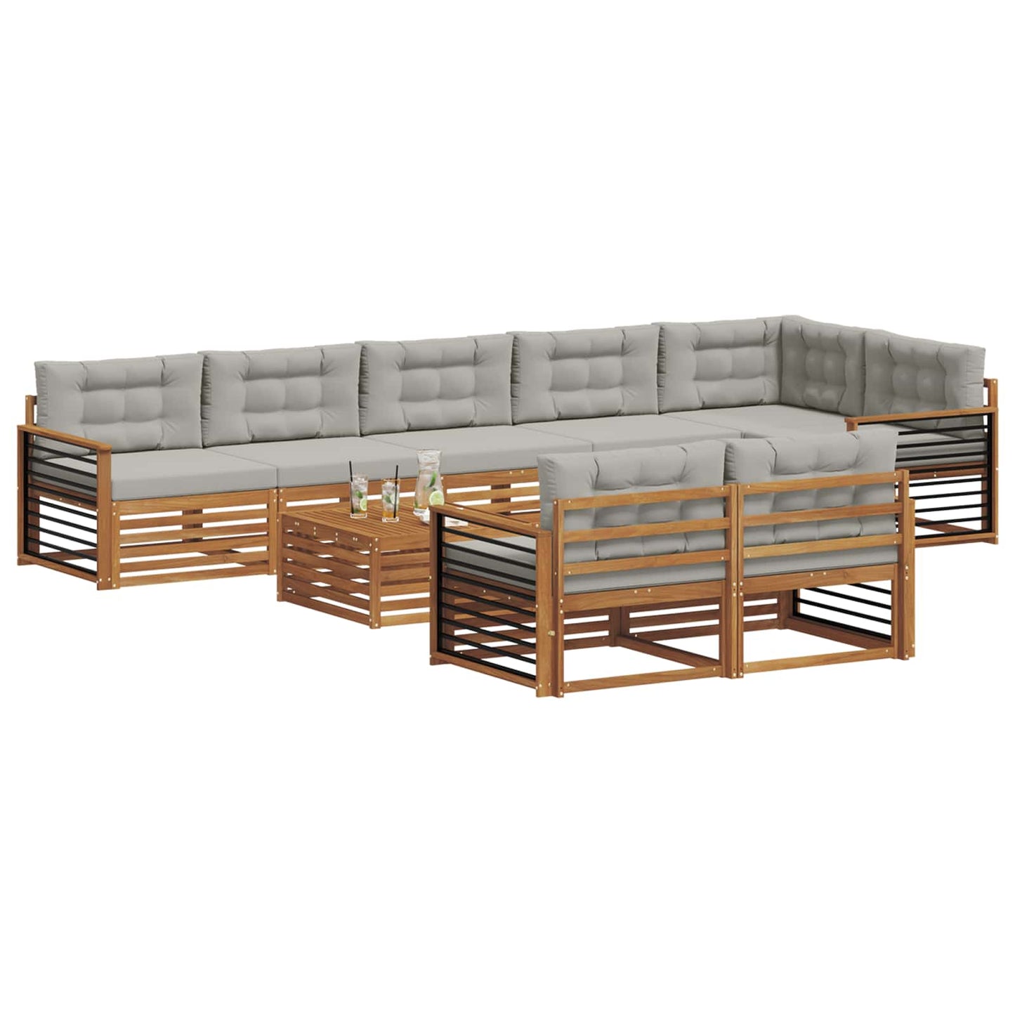 Buiten bankenset met kussen 9 pcs Natuurlijk en Lichtgrijs is nu te koop bij PeponiXL, paradijselijk wonen!