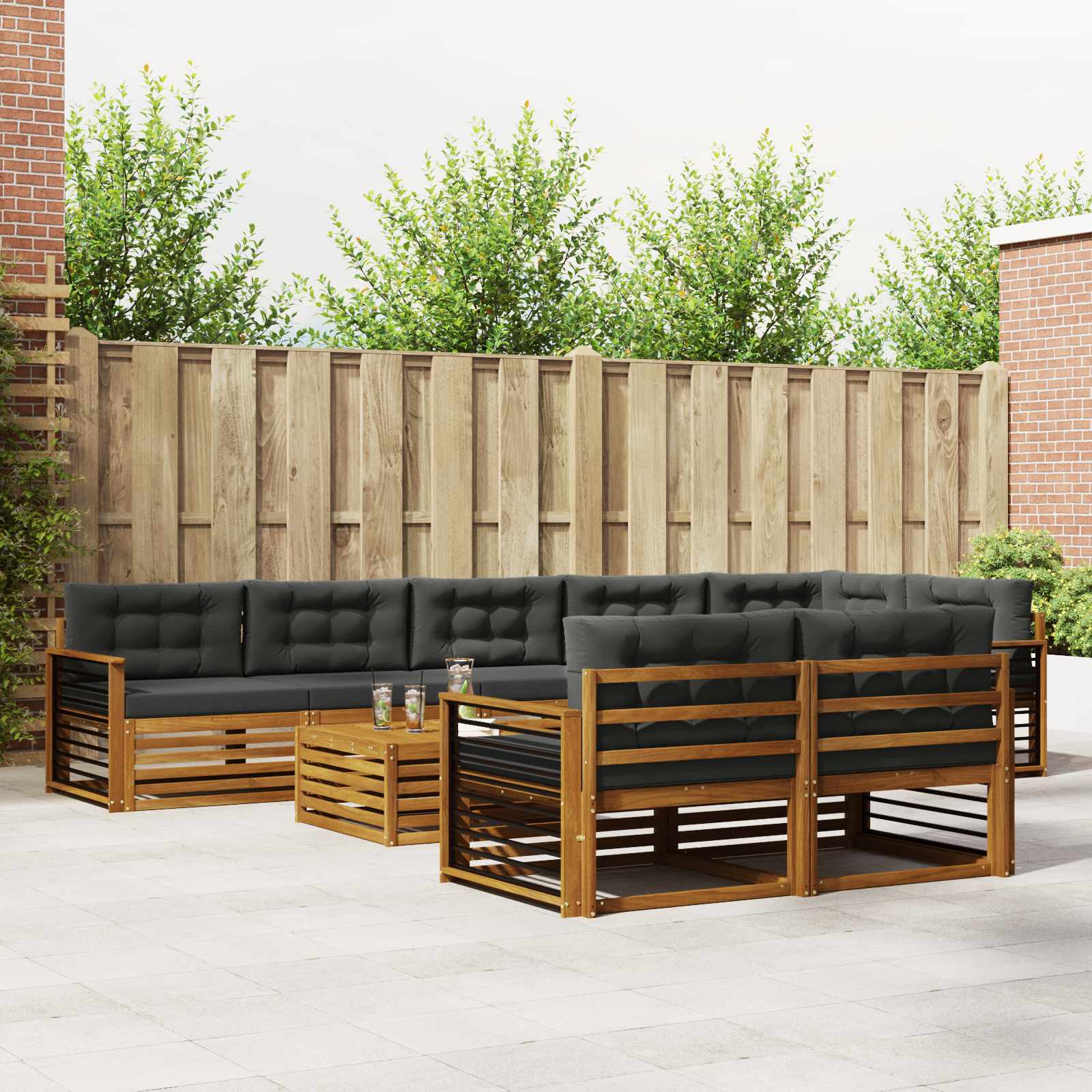 Buiten bankenset met kussen 9 pcs Natuurlijk en Antraciet is nu te koop bij PeponiXL, paradijselijk wonen!