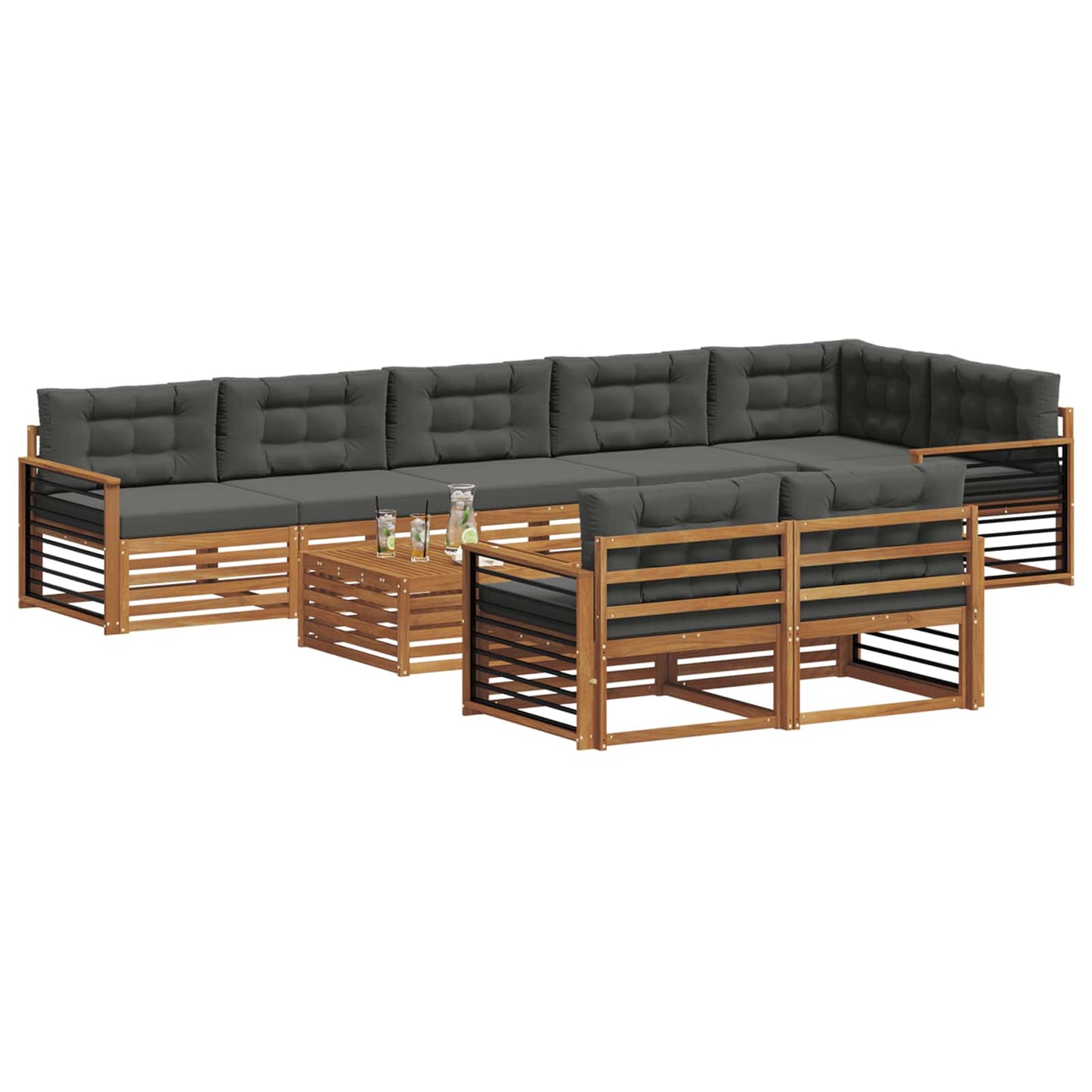 Buiten bankenset met kussen 9 pcs Natuurlijk en Antraciet is nu te koop bij PeponiXL, paradijselijk wonen!