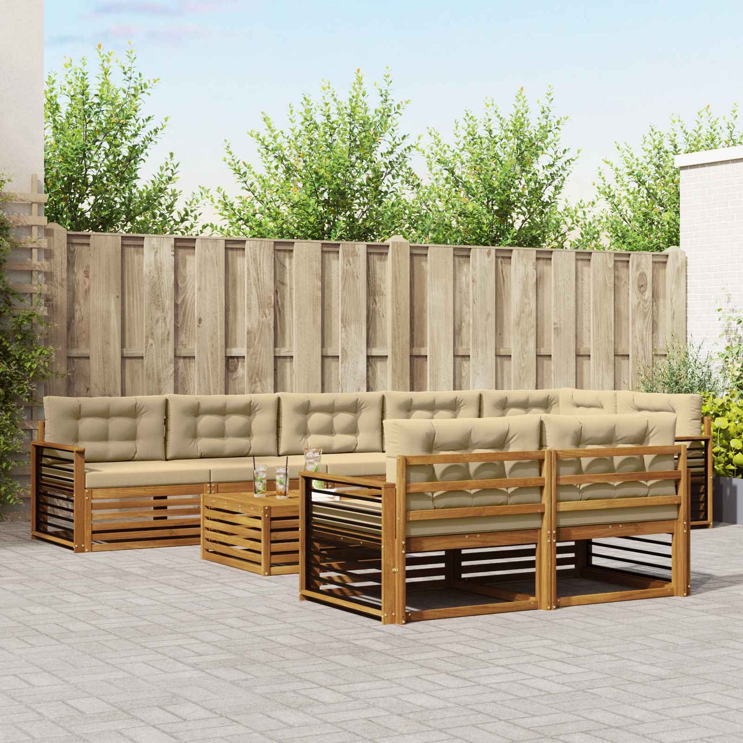 Buiten bankenset met kussen 9 pcs Natuurlijk en Beige is nu te koop bij PeponiXL, paradijselijk wonen!