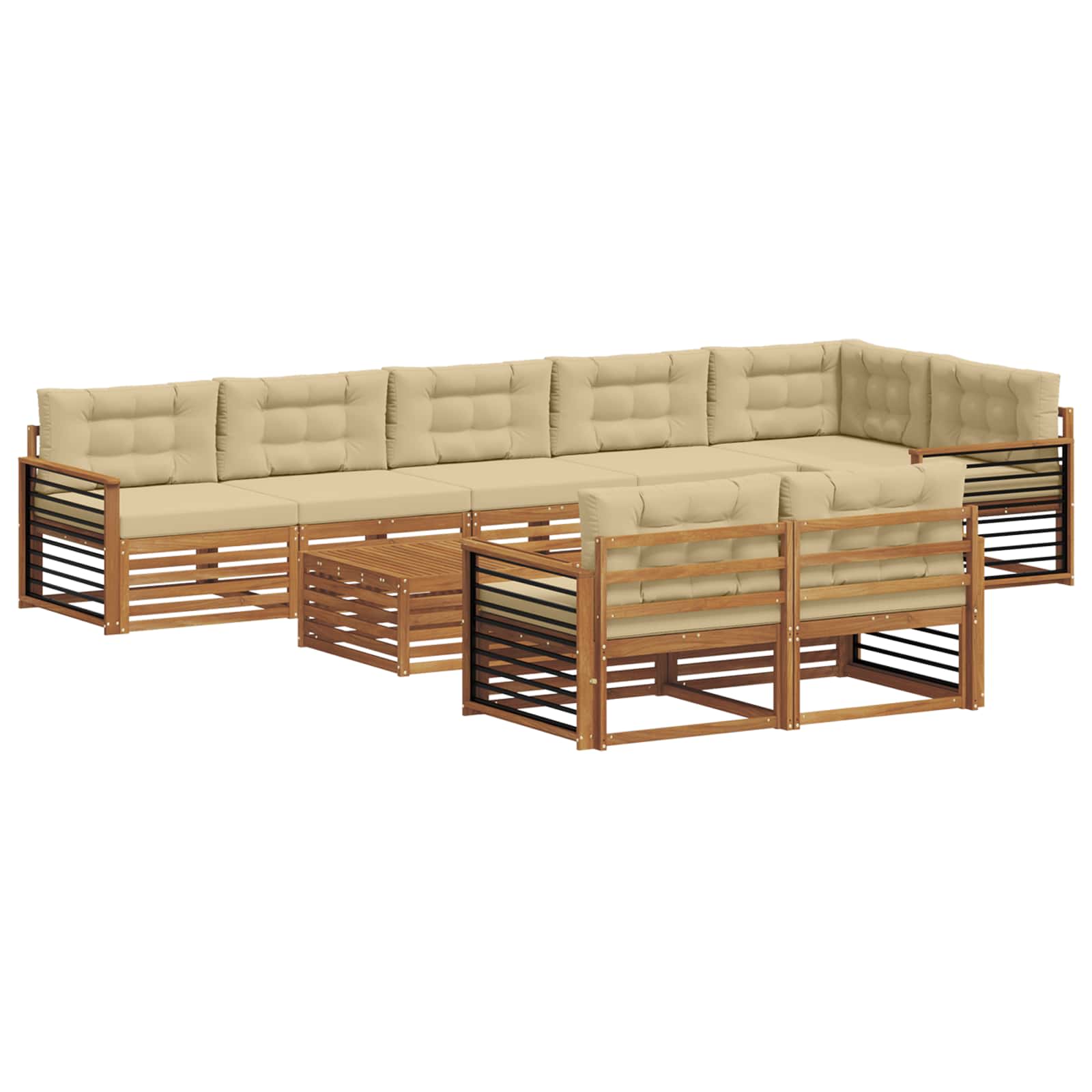 Buiten bankenset met kussen 9 pcs Natuurlijk en Beige is nu te koop bij PeponiXL, paradijselijk wonen!