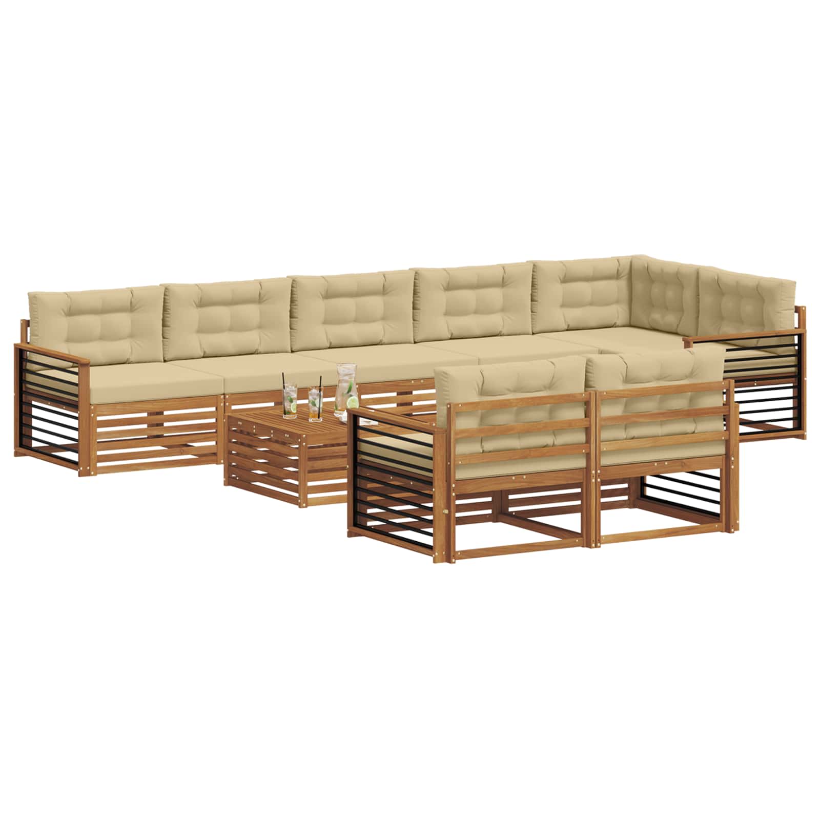 Buiten bankenset met kussen 9 pcs Natuurlijk en Beige is nu te koop bij PeponiXL, paradijselijk wonen!