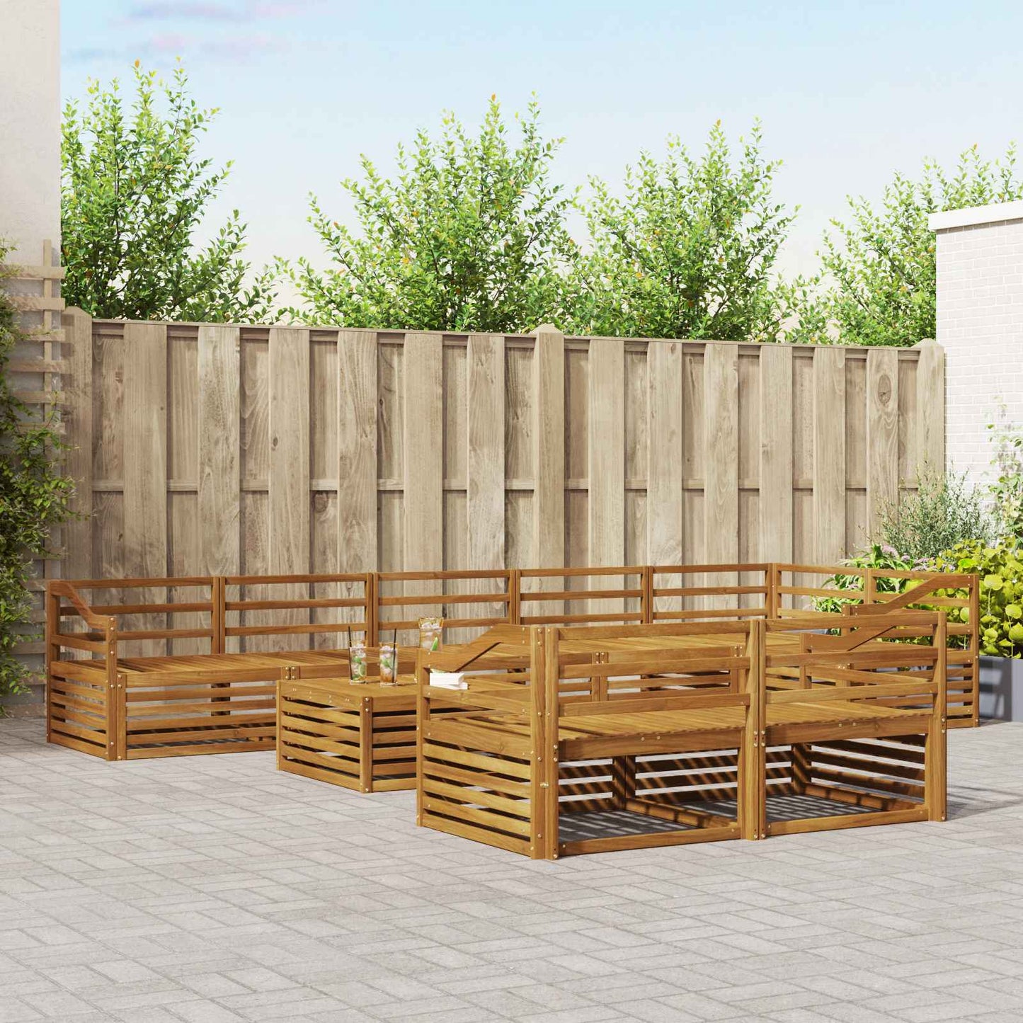 Buiten bankenset 9 pcs Naturel Massief Acaciahout is nu te koop bij PeponiXL, paradijselijk wonen!