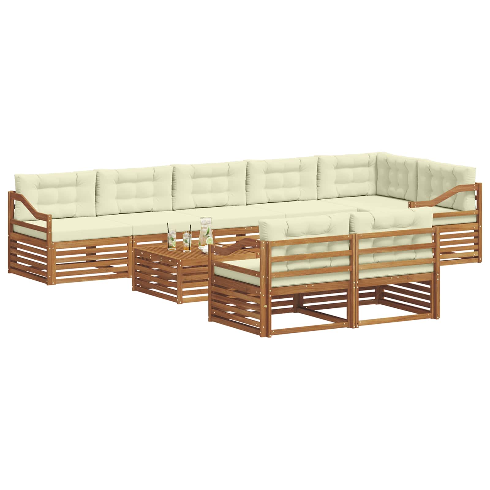 Buiten bankenset met kussen 9 pcs Natuurlijk en Crème is nu te koop bij PeponiXL, paradijselijk wonen!