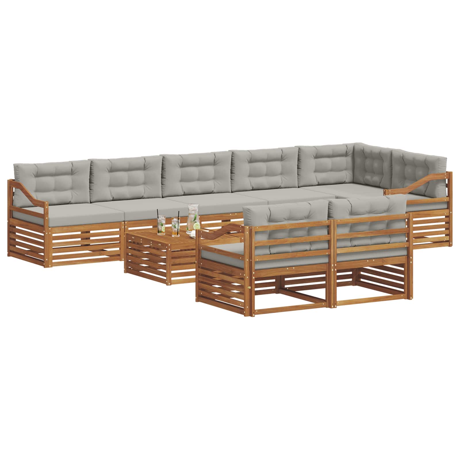 Buiten bankenset met kussen 9 pcs Natuurlijk en Lichtgrijs is nu te koop bij PeponiXL, paradijselijk wonen!