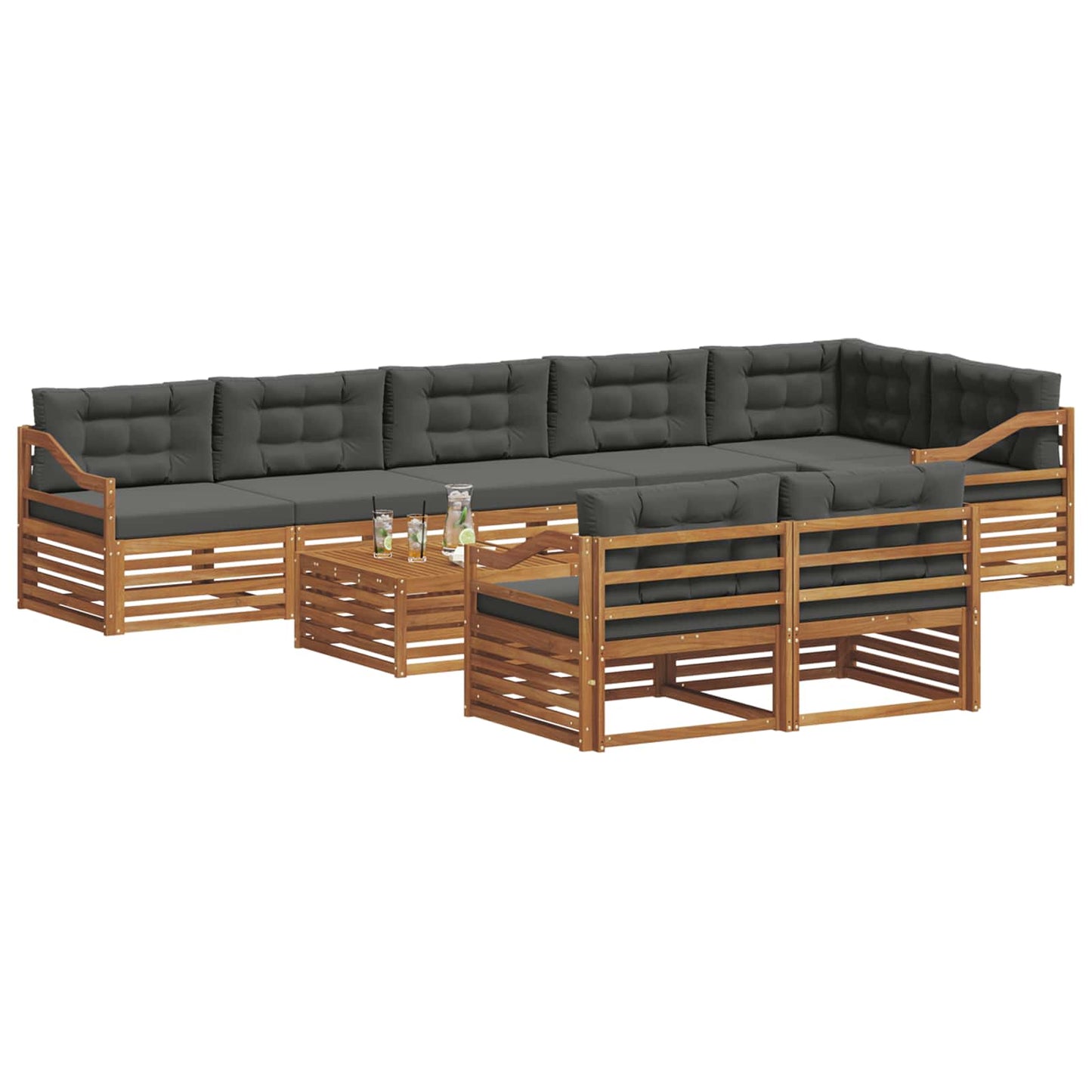 Buiten bankenset met kussen 9 pcs Natuurlijk en Antraciet is nu te koop bij PeponiXL, paradijselijk wonen!
