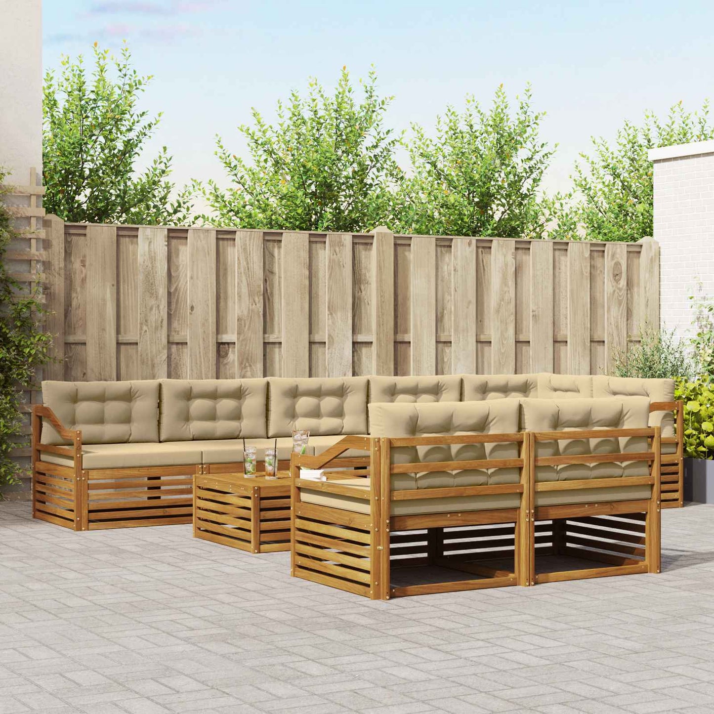 Buiten bankenset met kussen 9 pcs Natuurlijk en Beige is nu te koop bij PeponiXL, paradijselijk wonen!