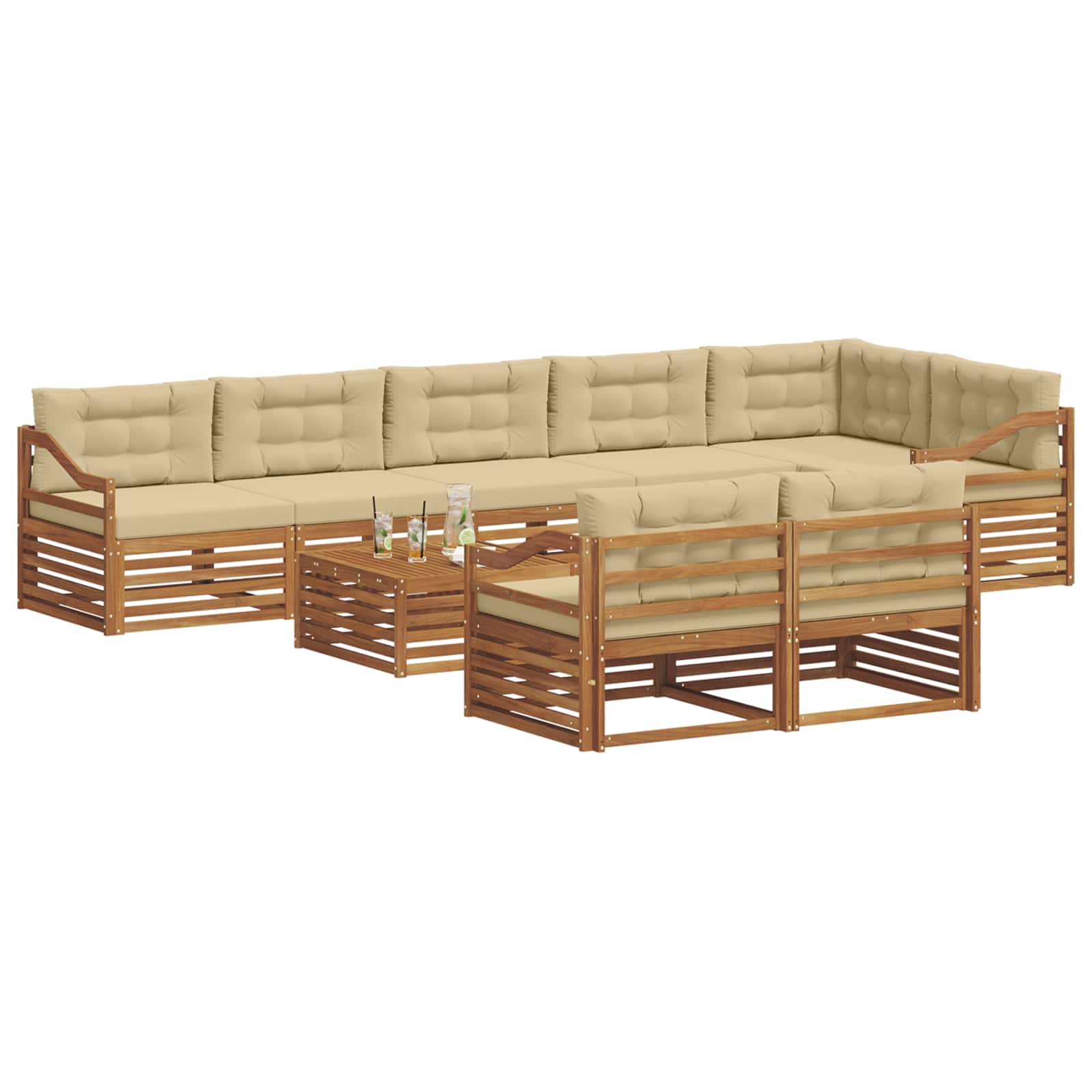 Buiten bankenset met kussen 9 pcs Natuurlijk en Beige is nu te koop bij PeponiXL, paradijselijk wonen!