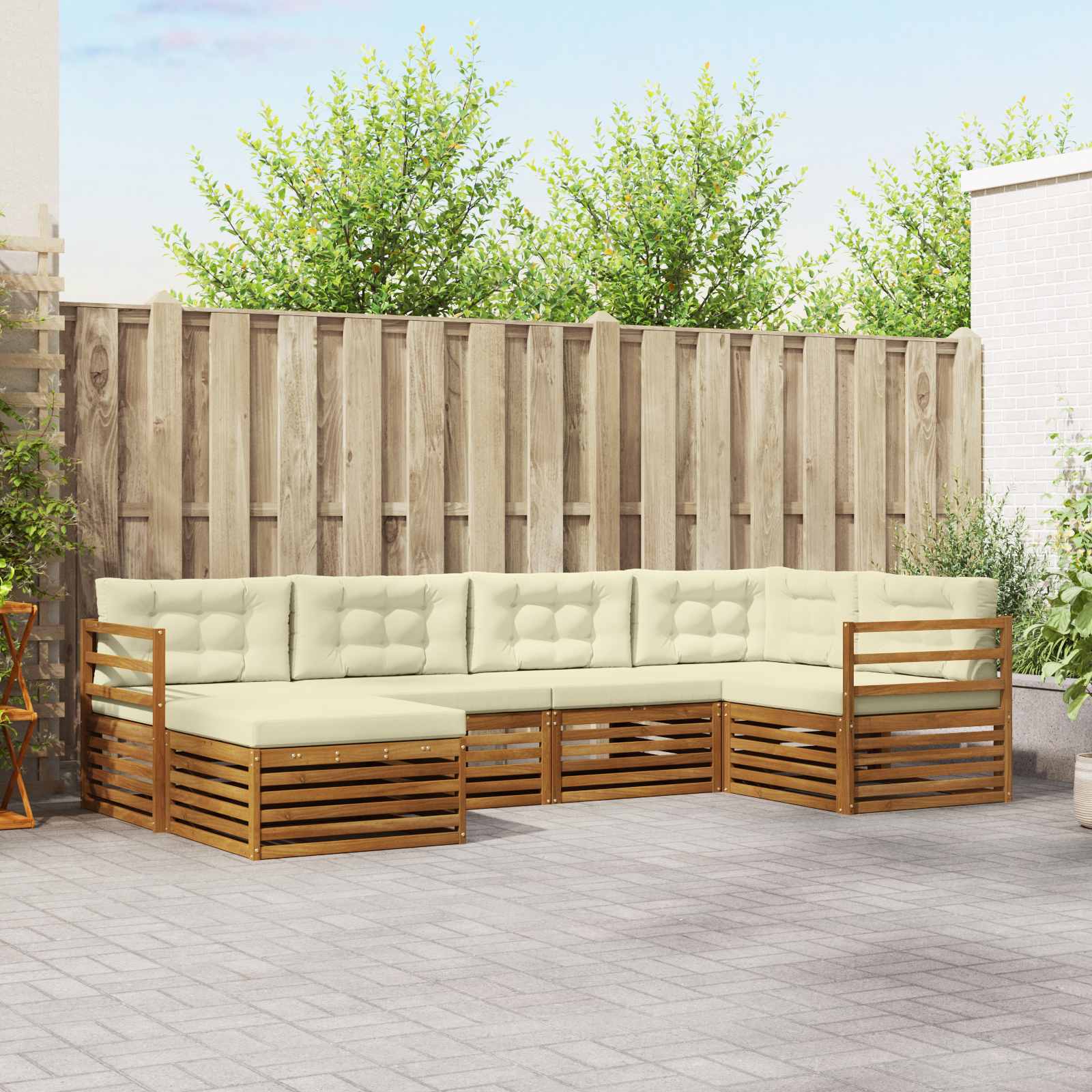 Buiten bankenset met kussen 6 pcs Natuurlijk en Crème is nu te koop bij PeponiXL, paradijselijk wonen!