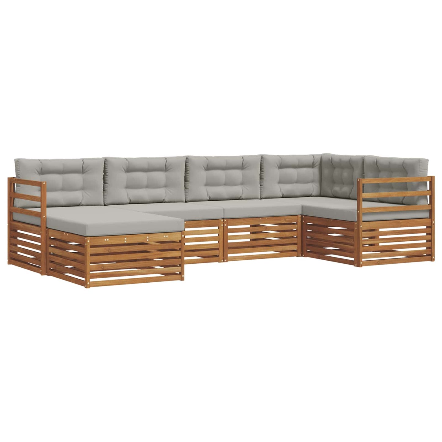 Buiten bankenset met kussen 6 pcs Natuurlijk en Lichtgrijs is nu te koop bij PeponiXL, paradijselijk wonen!