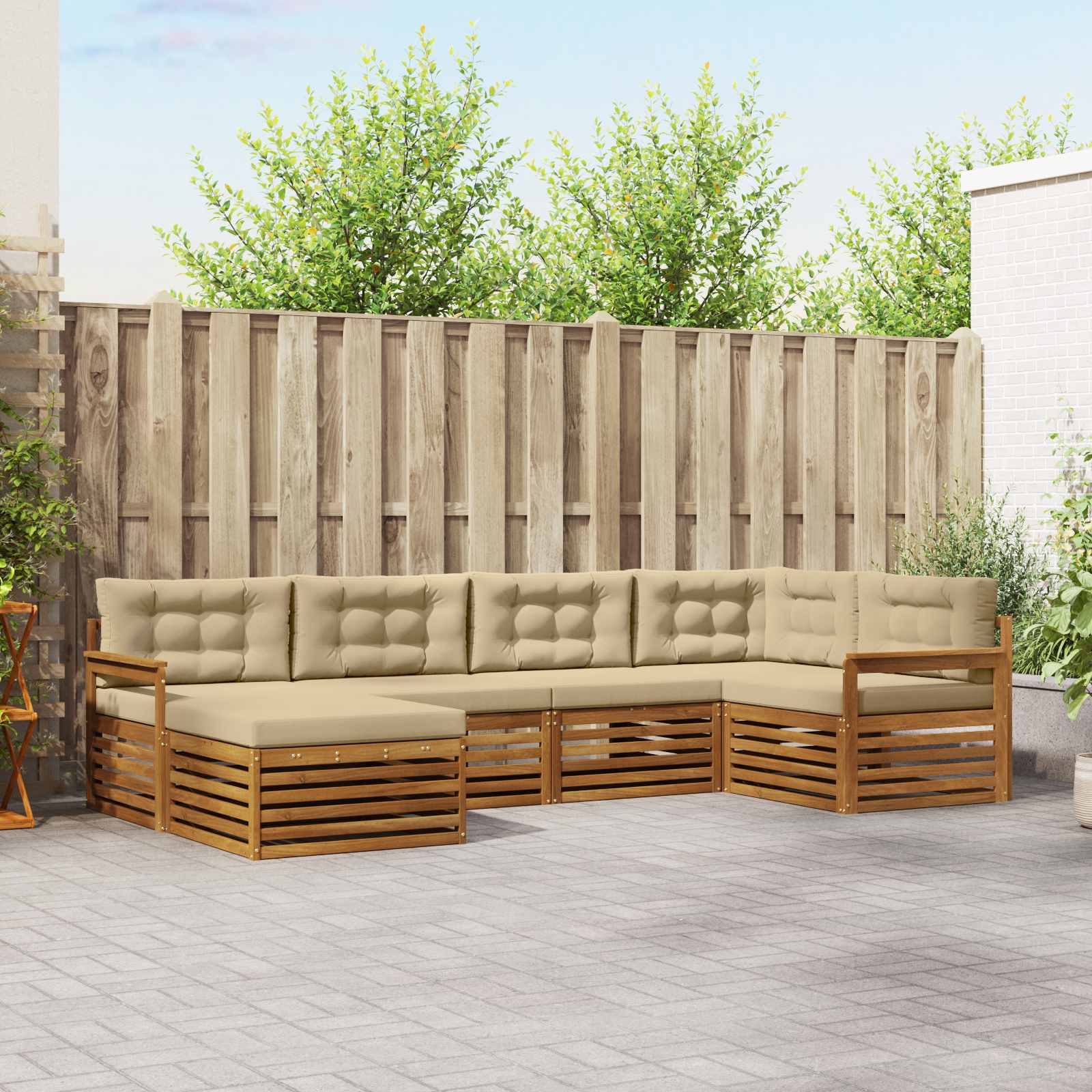 Buiten bankenset met kussen 6 pcs Natuurlijk en Beige is nu te koop bij PeponiXL, paradijselijk wonen!