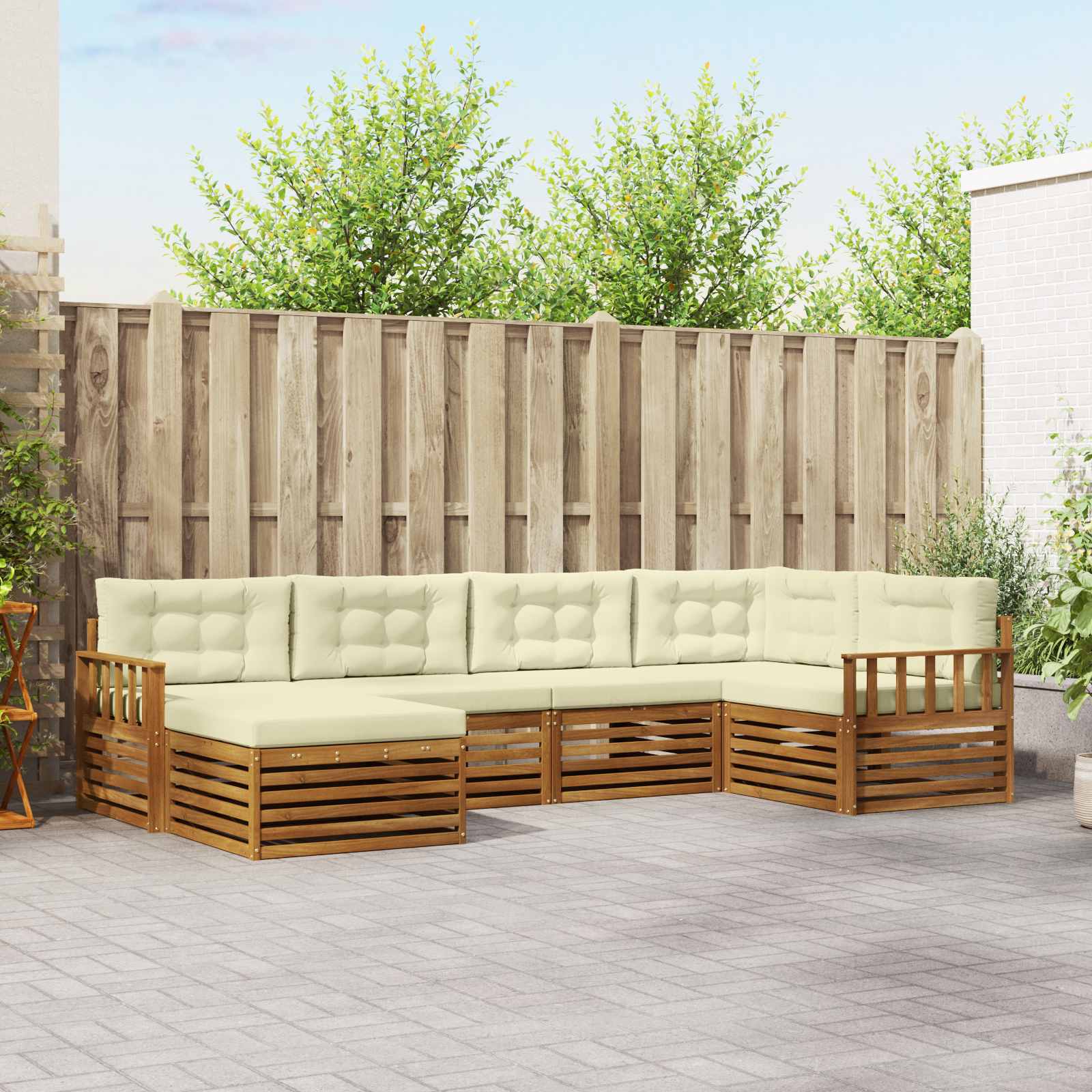 Buiten bankenset met kussen 6 pcs Natuurlijk en Crème is nu te koop bij PeponiXL, paradijselijk wonen!