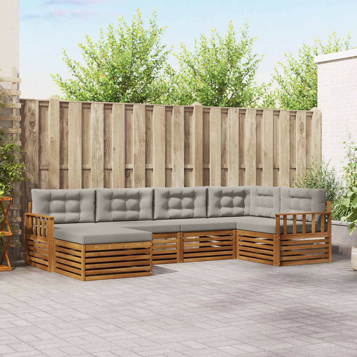 Buiten bankenset met kussen 6 pcs Natuurlijk en Lichtgrijs is nu te koop bij PeponiXL, paradijselijk wonen!