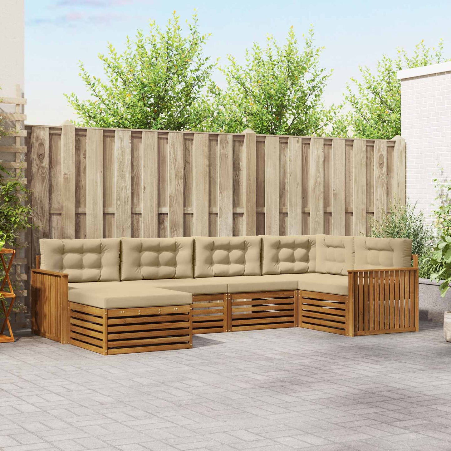 Buiten bankenset met kussen 6 pcs Natuurlijk en Beige is nu te koop bij PeponiXL, paradijselijk wonen!