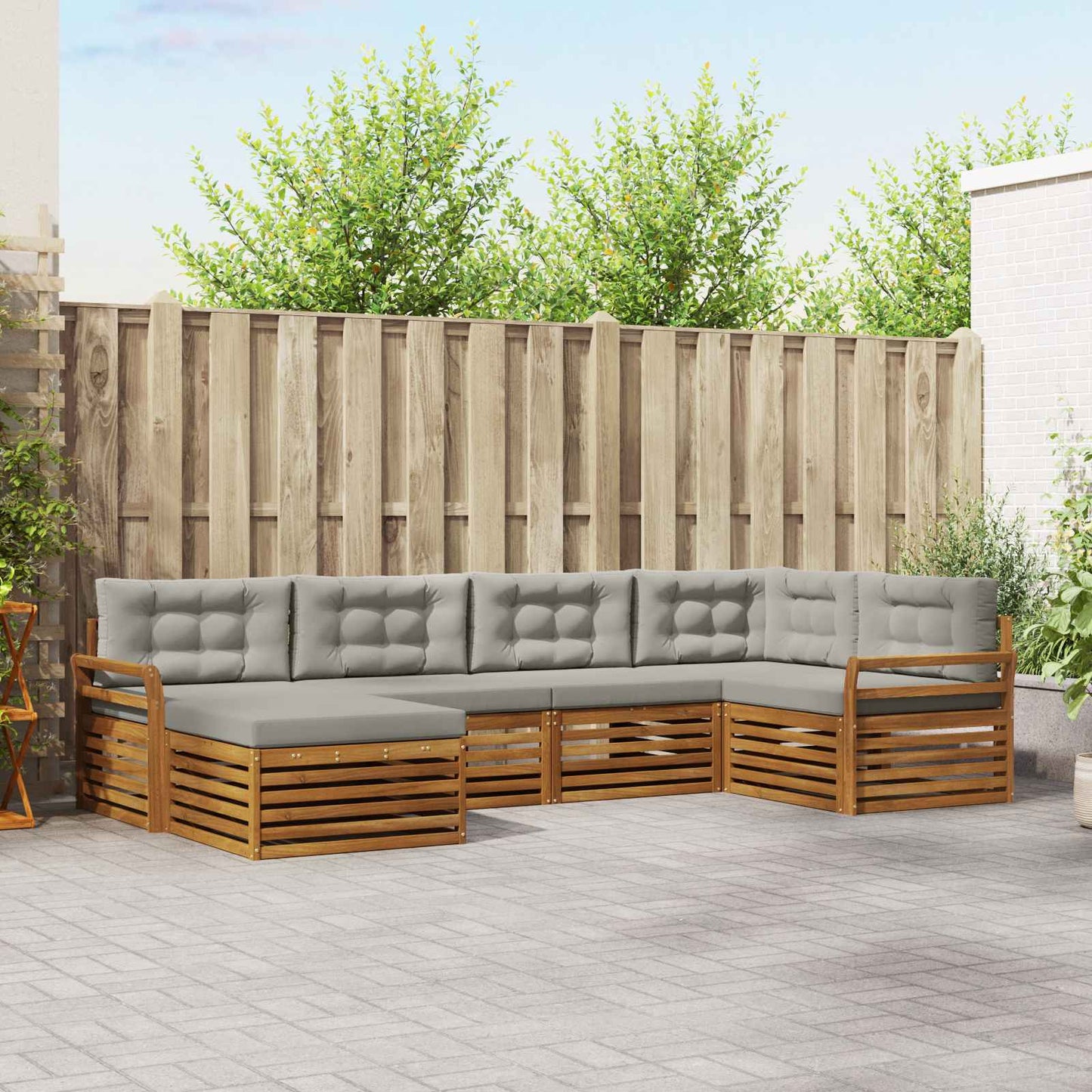 Buiten bankenset met kussen 6 pcs Natuurlijk en Lichtgrijs is nu te koop bij PeponiXL, paradijselijk wonen!