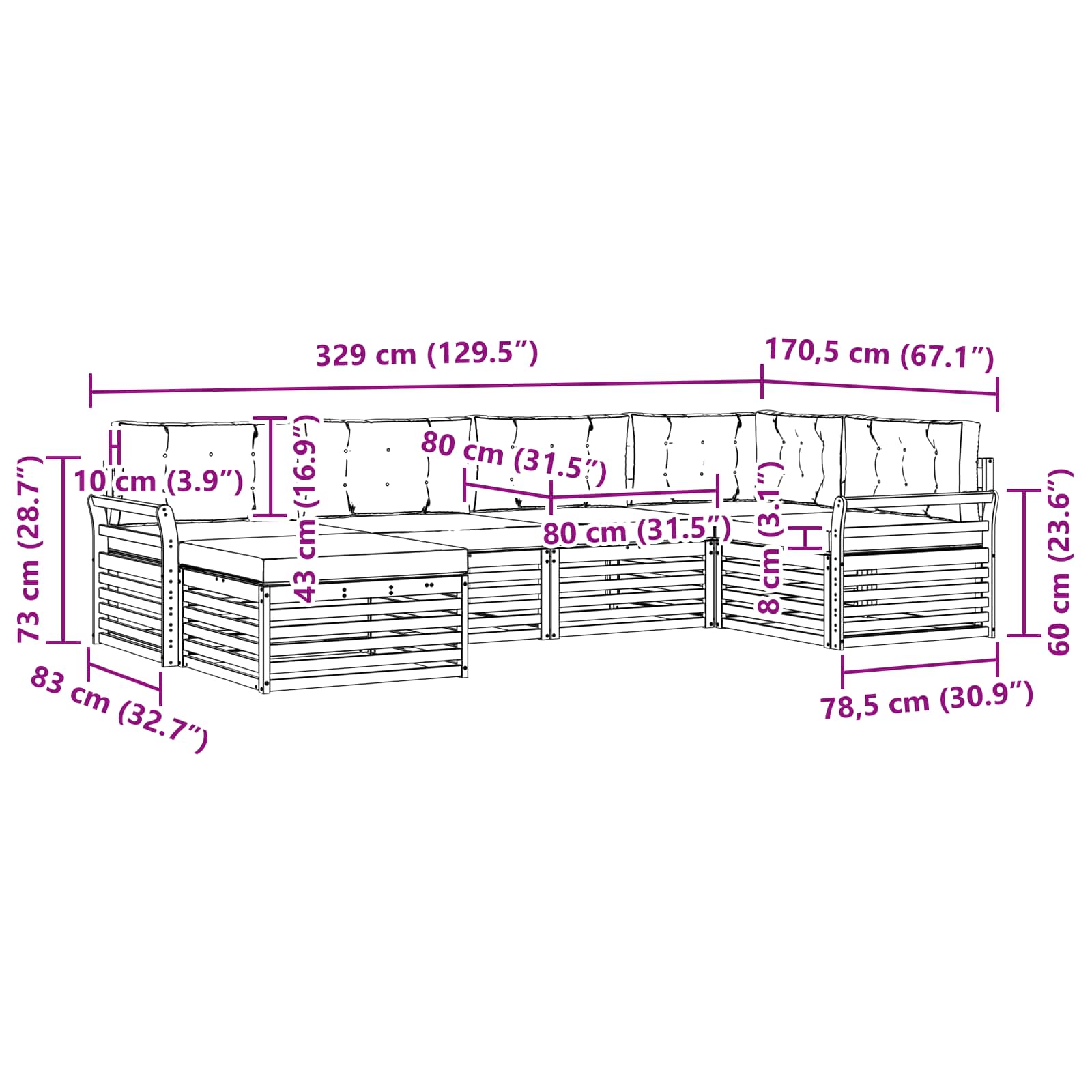 Buiten bankenset met kussen 6 pcs Natuurlijk en Lichtgrijs is nu te koop bij PeponiXL, paradijselijk wonen!