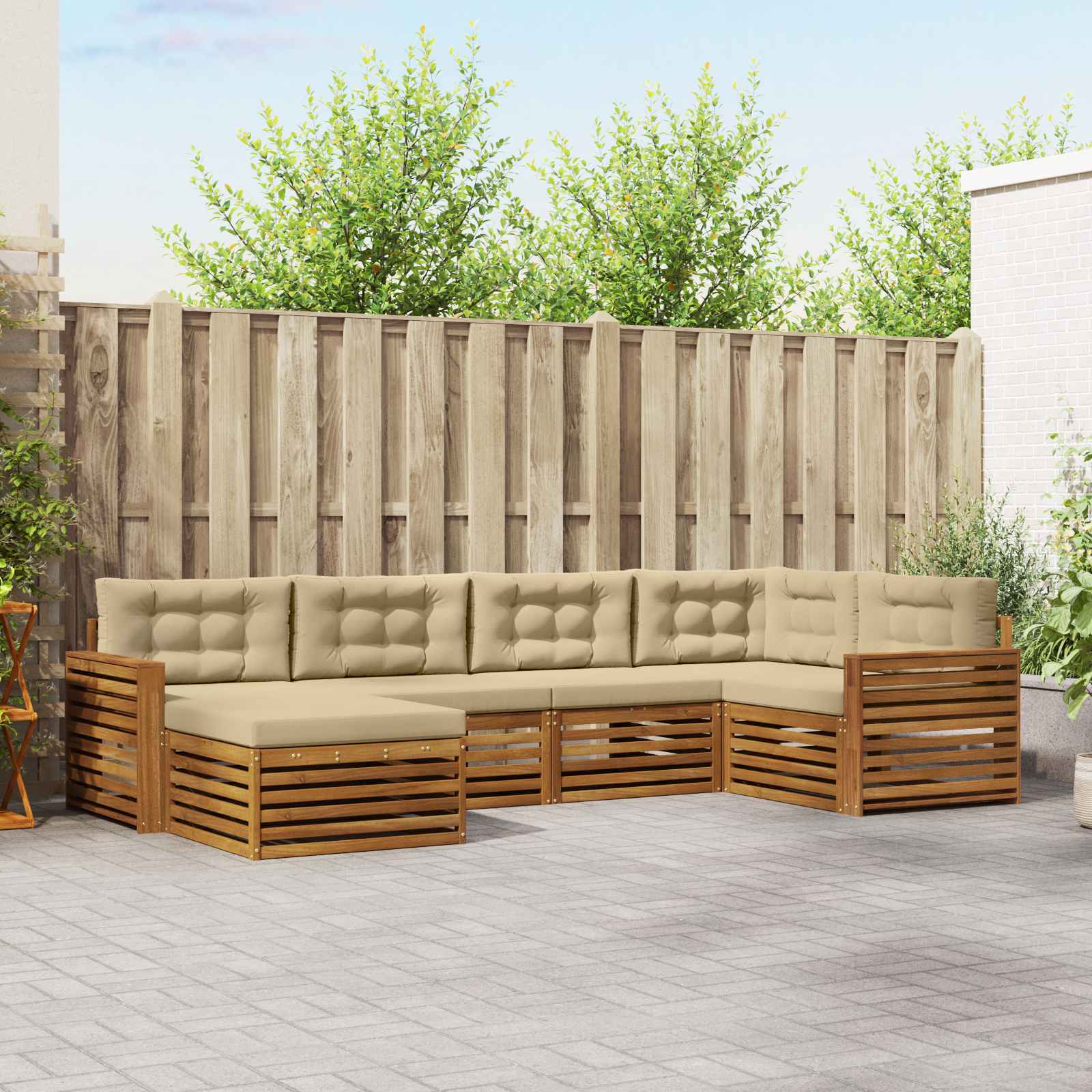 Buiten bankenset met kussen 6 pcs Natuurlijk en Beige is nu te koop bij PeponiXL, paradijselijk wonen!