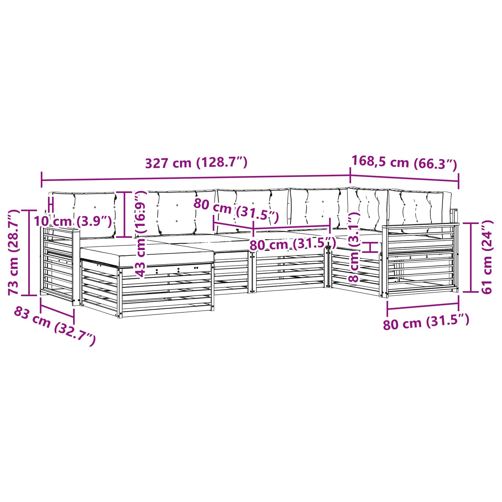 Buiten bankenset met kussen 6 pcs Natuurlijk en Crème is nu te koop bij PeponiXL, paradijselijk wonen!