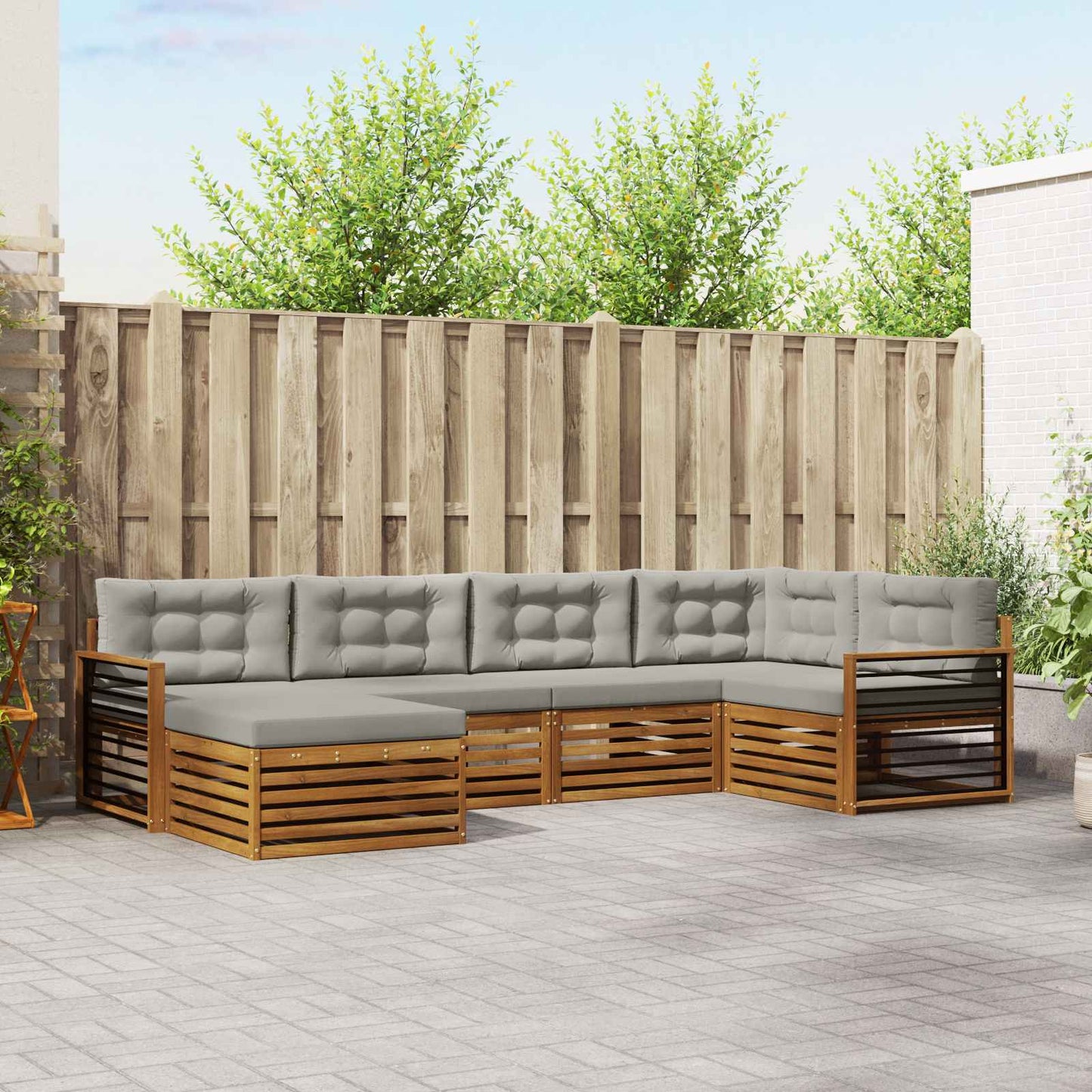 Buiten bankenset met kussen 6 pcs Natuurlijk en Lichtgrijs is nu te koop bij PeponiXL, paradijselijk wonen!
