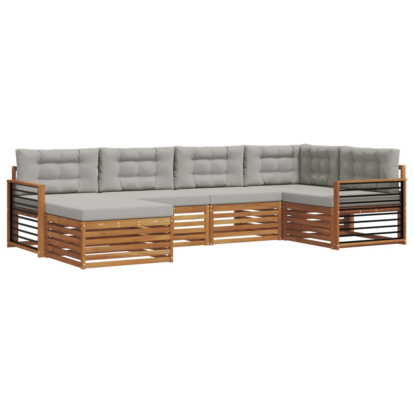 Buiten bankenset met kussen 6 pcs Natuurlijk en Lichtgrijs is nu te koop bij PeponiXL, paradijselijk wonen!