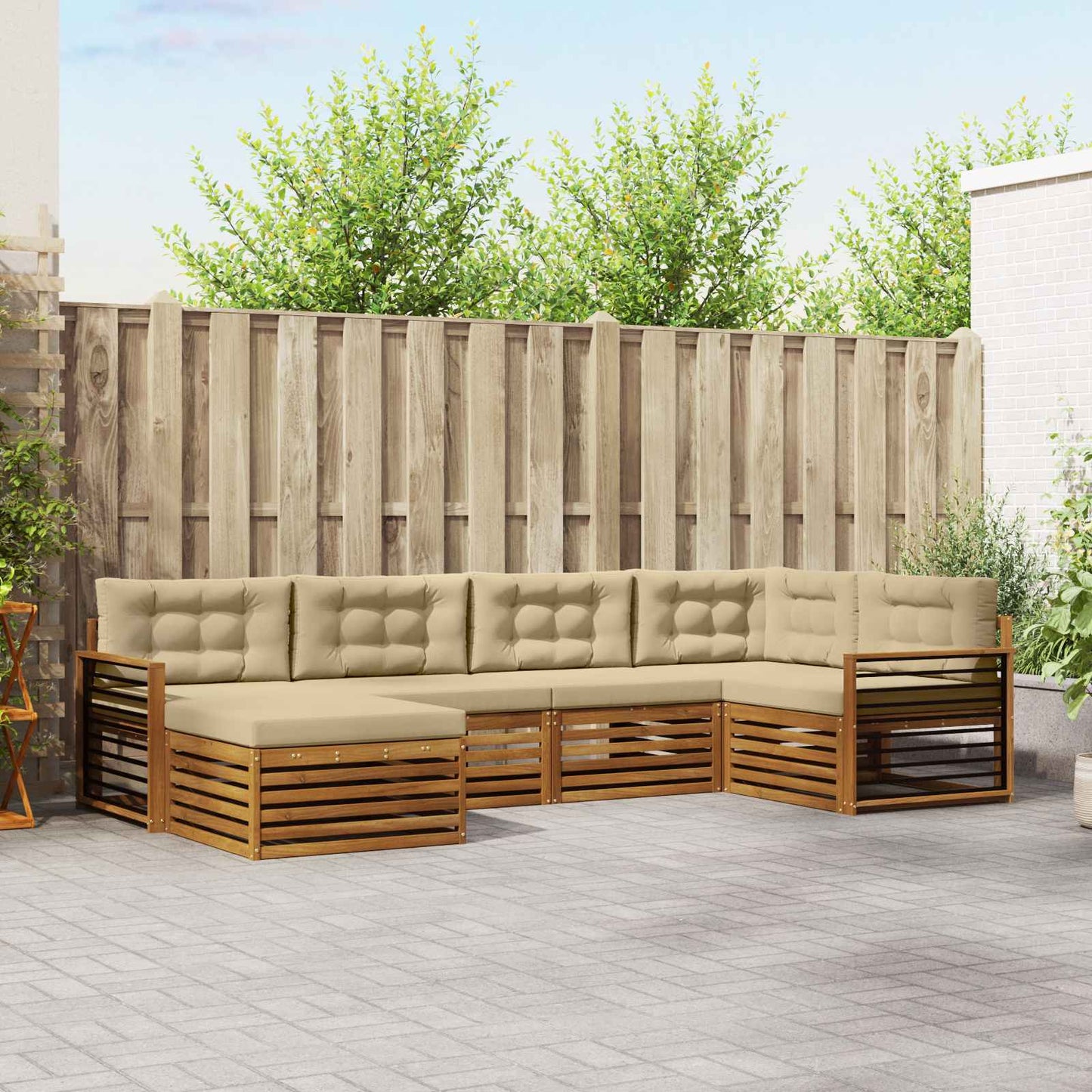 Buiten bankenset met kussen 6 pcs Natuurlijk en Beige is nu te koop bij PeponiXL, paradijselijk wonen!