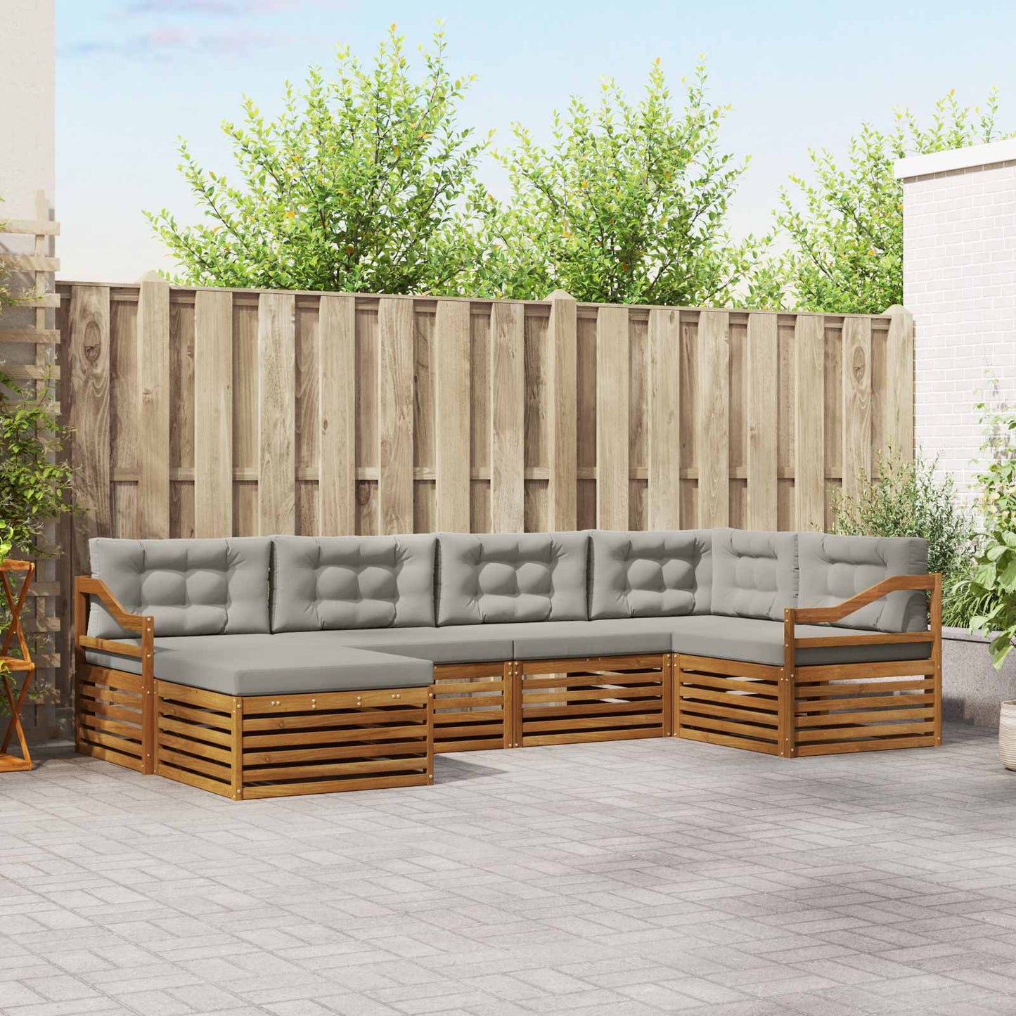Buiten bankenset met kussen 6 pcs Natuurlijk en Lichtgrijs is nu te koop bij PeponiXL, paradijselijk wonen!