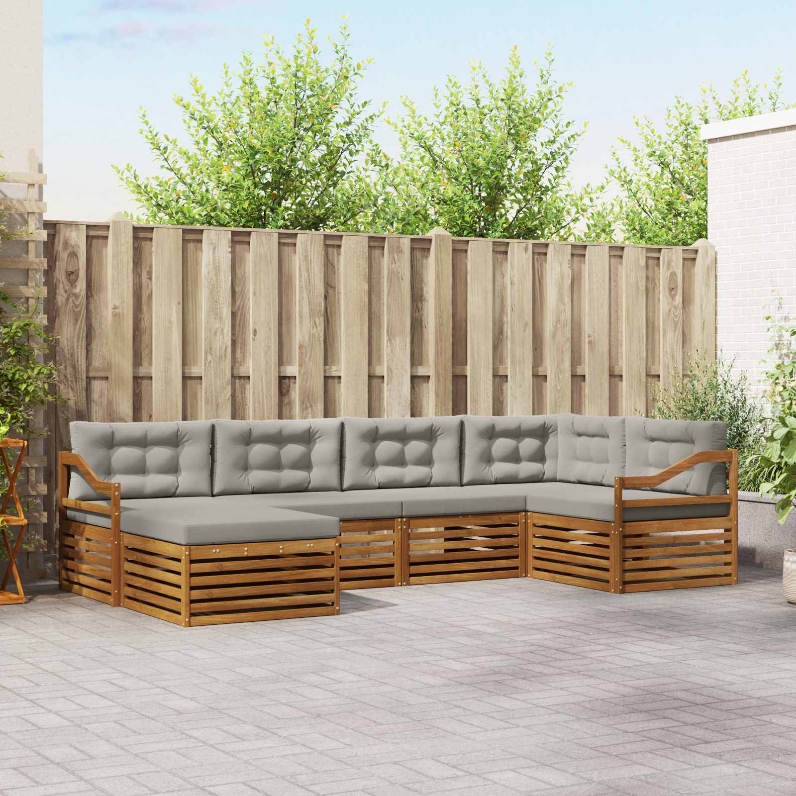 Buiten bankenset met kussen 6 pcs Natuurlijk en Lichtgrijs is nu te koop bij PeponiXL, paradijselijk wonen!
