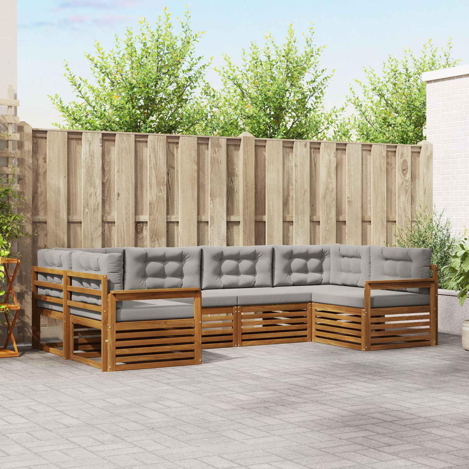 Buiten bankenset met kussen 6 pcs Natuurlijk en Lichtgrijs is nu te koop bij PeponiXL, paradijselijk wonen!