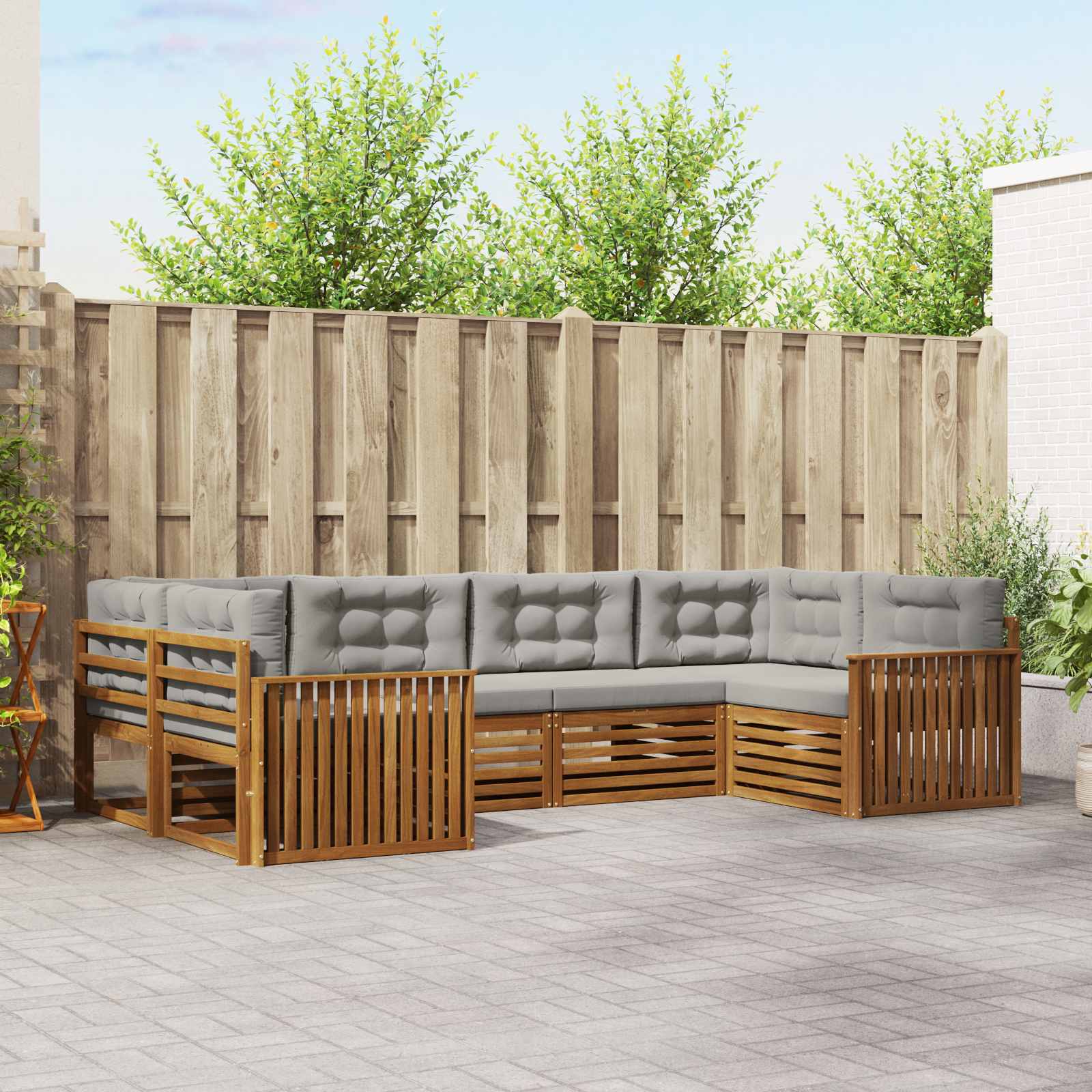 Buiten bankenset met kussen 6 pcs Natuurlijk en Lichtgrijs is nu te koop bij PeponiXL, paradijselijk wonen!