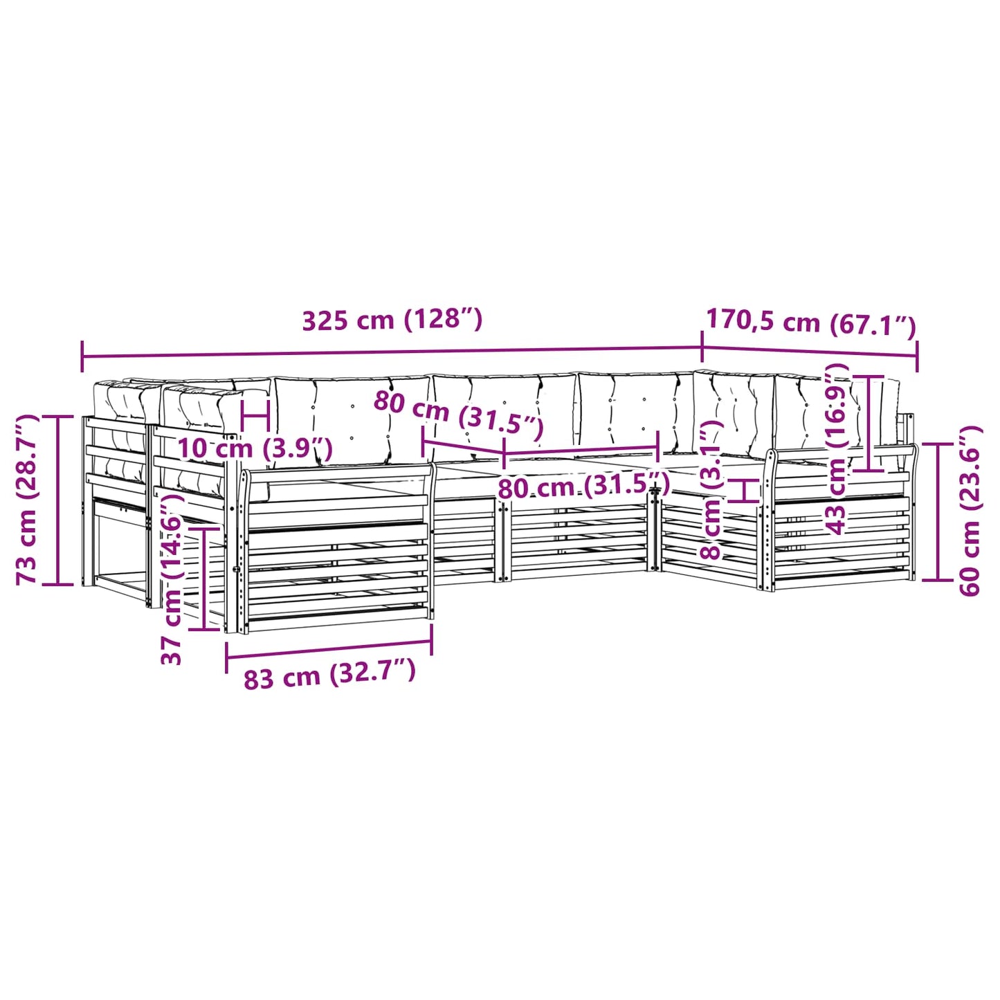 Buiten bankenset met kussen 6 pcs Natuurlijk en Lichtgrijs is nu te koop bij PeponiXL, paradijselijk wonen!
