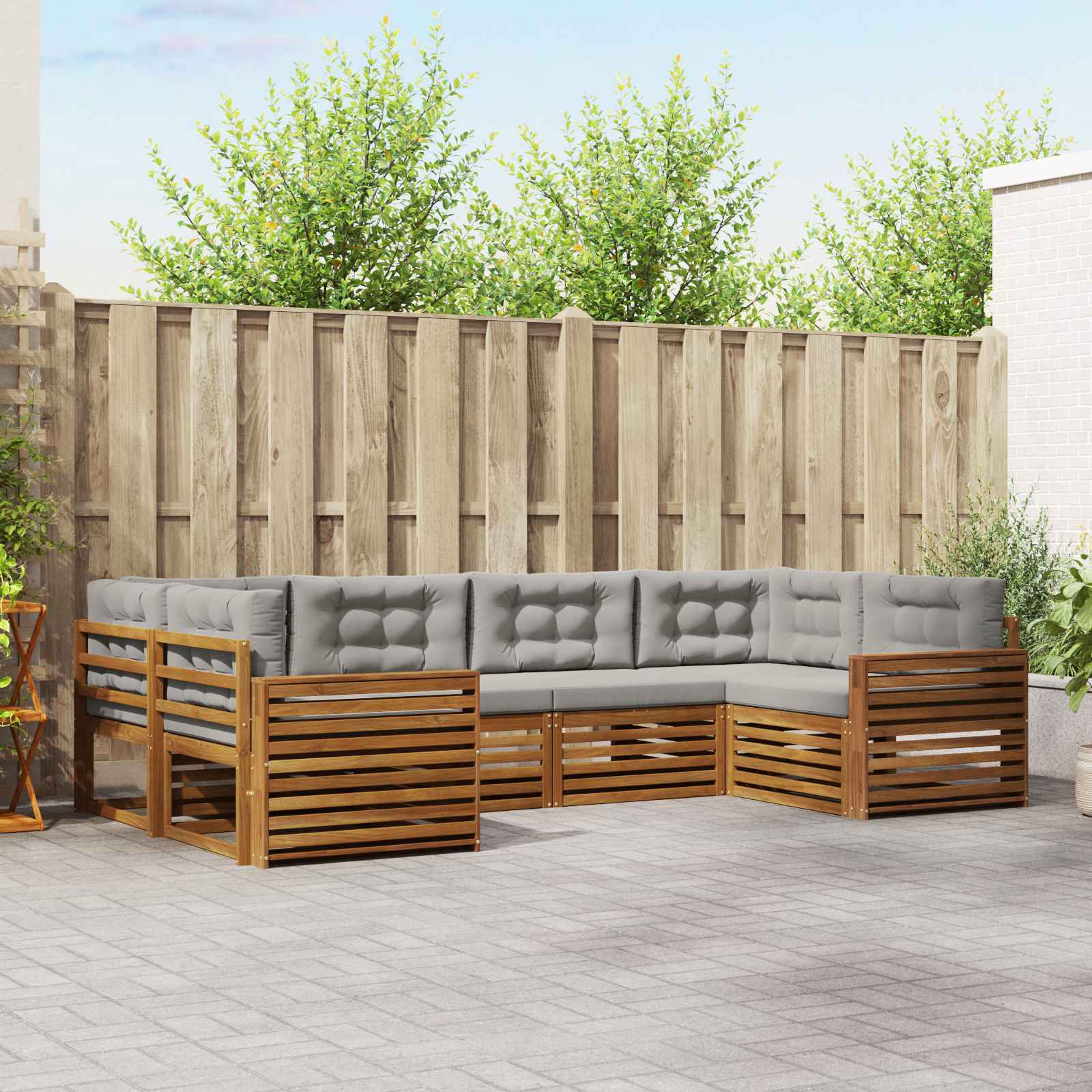 Buiten bankenset met kussen 6 pcs Natuurlijk en Lichtgrijs is nu te koop bij PeponiXL, paradijselijk wonen!