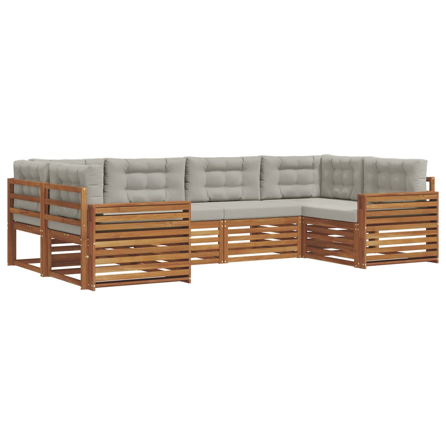 Buiten bankenset met kussen 6 pcs Natuurlijk en Lichtgrijs is nu te koop bij PeponiXL, paradijselijk wonen!