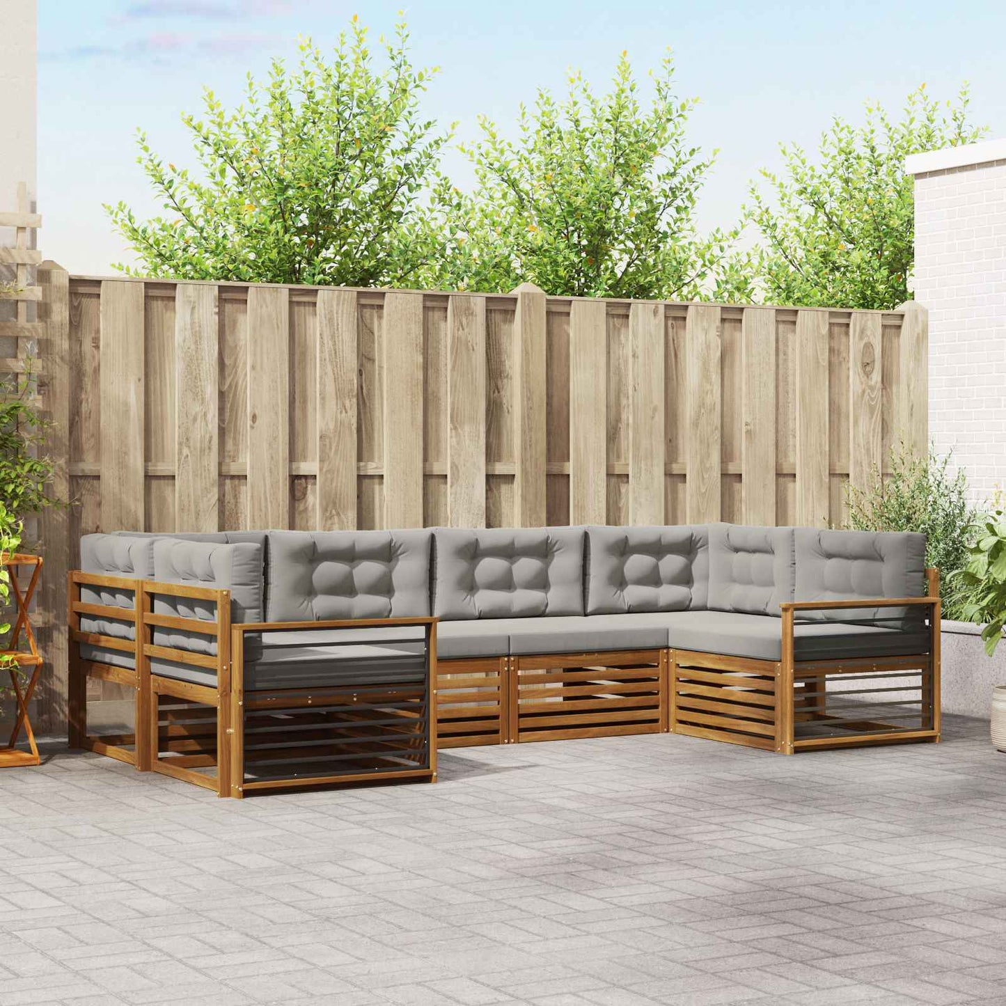 Buiten bankenset met kussen 6 pcs Natuurlijk en Lichtgrijs is nu te koop bij PeponiXL, paradijselijk wonen!