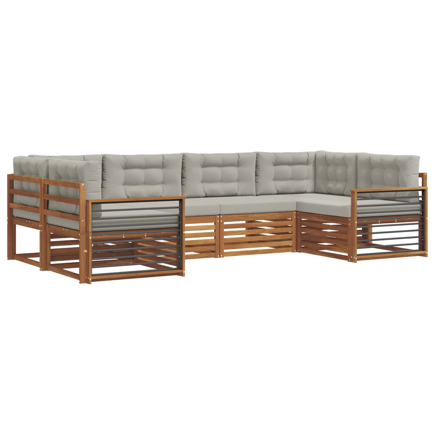 Buiten bankenset met kussen 6 pcs Natuurlijk en Lichtgrijs is nu te koop bij PeponiXL, paradijselijk wonen!