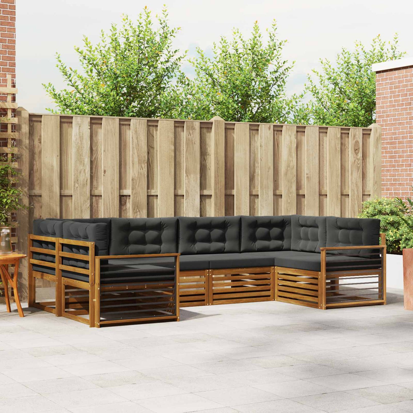 Buiten bankenset met kussen 6 pcs Natuurlijk en Antraciet is nu te koop bij PeponiXL, paradijselijk wonen!