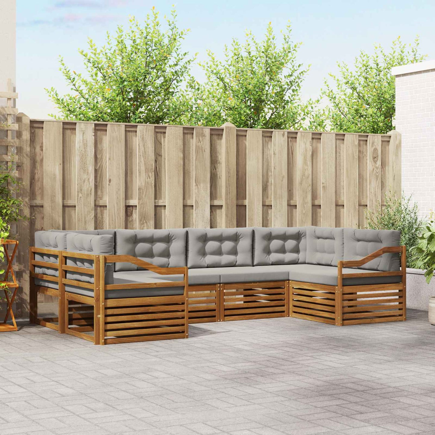 Buiten bankenset met kussen 6 pcs Natuurlijk en Lichtgrijs is nu te koop bij PeponiXL, paradijselijk wonen!