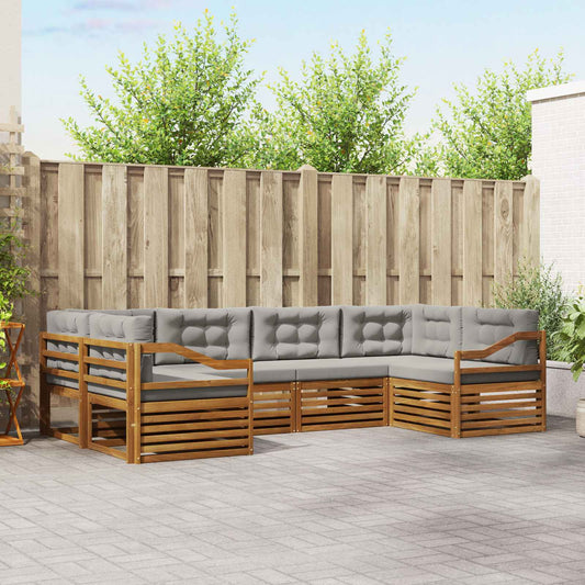 Buiten bankenset met kussen 6 pcs Natuurlijk en Lichtgrijs is nu te koop bij PeponiXL, paradijselijk wonen!