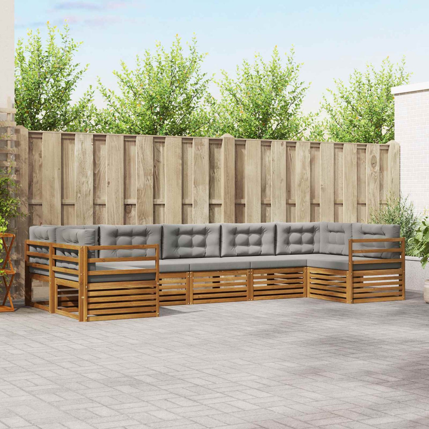 Buiten bankenset met kussen 7 pcs Natuurlijk en Lichtgrijs is nu te koop bij PeponiXL, paradijselijk wonen!