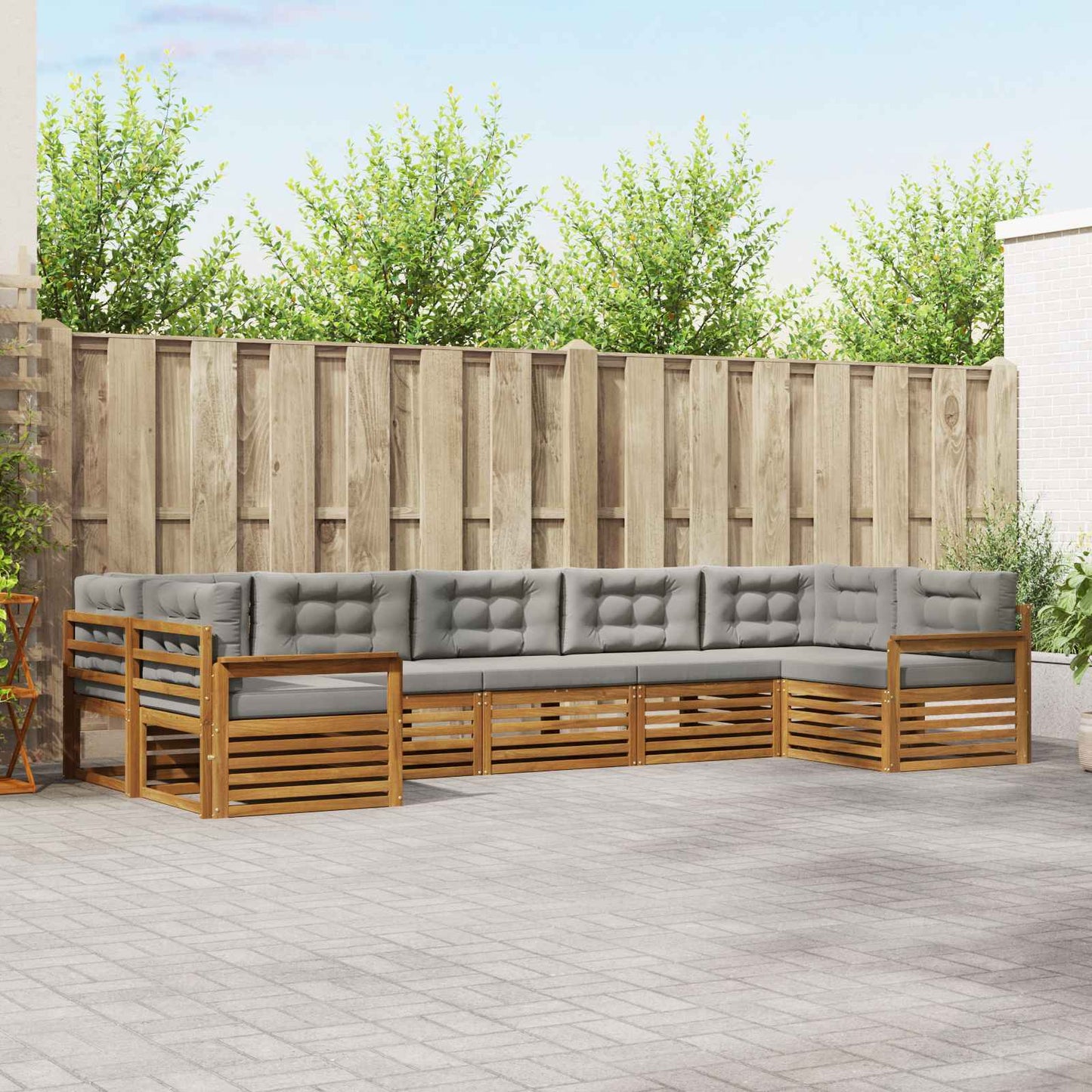 Buiten bankenset met kussen 7 pcs Natuurlijk en Lichtgrijs is nu te koop bij PeponiXL, paradijselijk wonen!