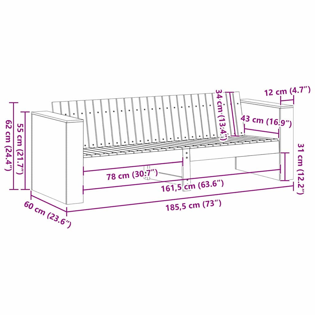 Tuinbank Naturel 185,5 x 60 x 62 cm Massief grenenhout is nu te koop bij PeponiXL, paradijselijk wonen!