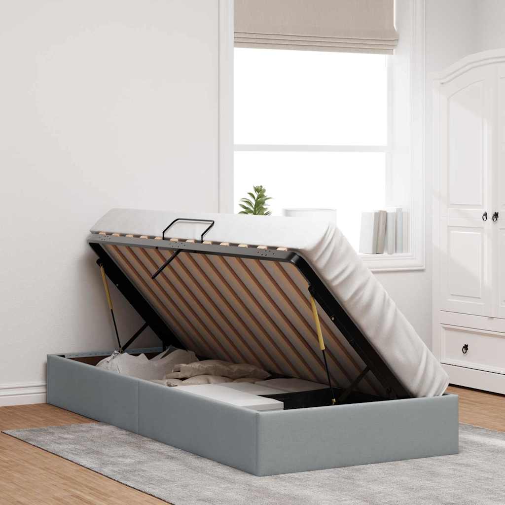 Opslag bed met hoofdeinde Lichtgrijs 90 x 190 cm Stof is nu te koop bij PeponiXL, paradijselijk wonen!