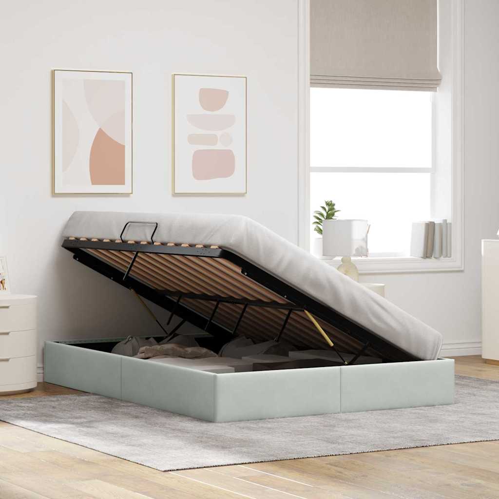 Opslag bed met opslag Lichtgrijs 137 x 190 cm fluweel