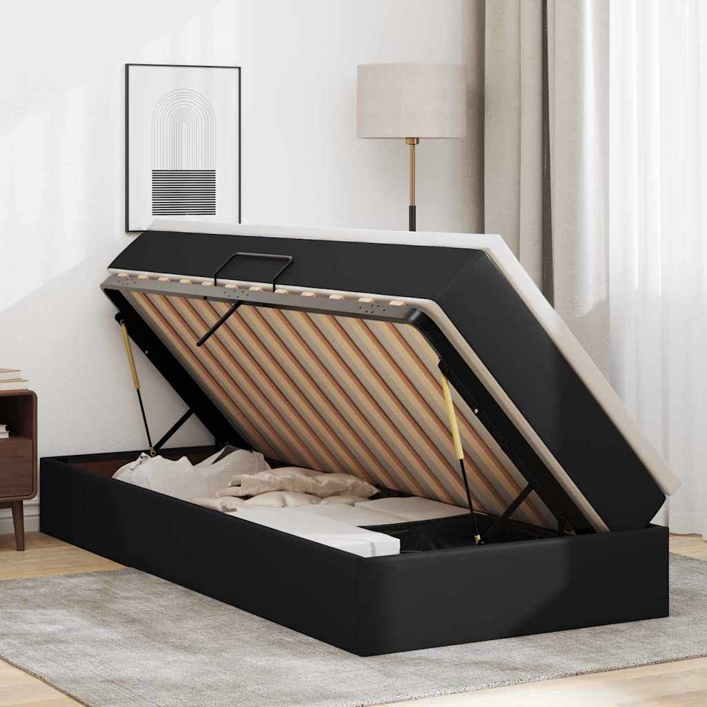 Opslag bed met matras met matras Zwart 90 x 200 cm Nep Leer is nu te koop bij PeponiXL, paradijselijk wonen!